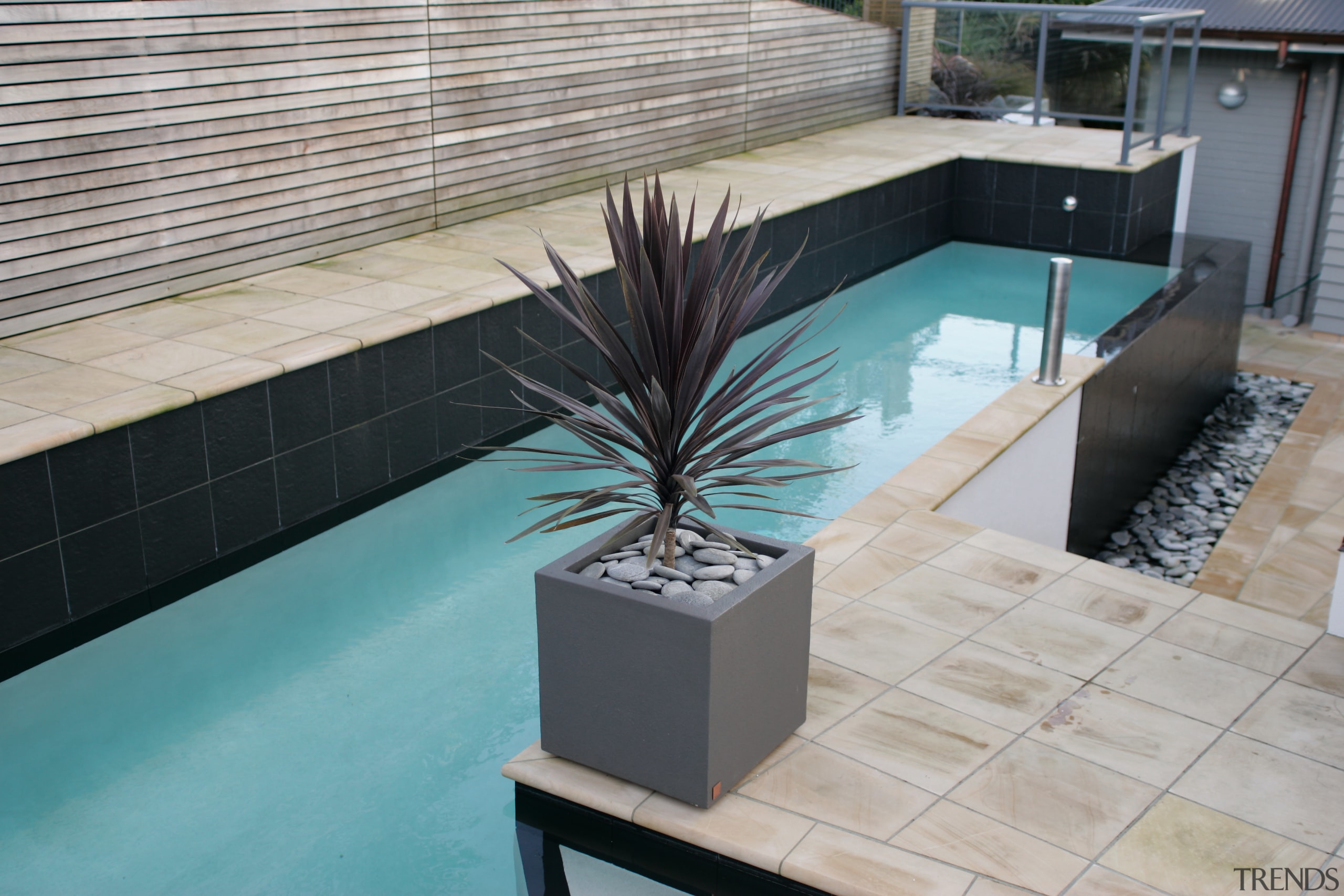 A view of some planters by Bentleigh By floor, flooring, furniture, property, swimming pool, table, tile, wall, wood, gray