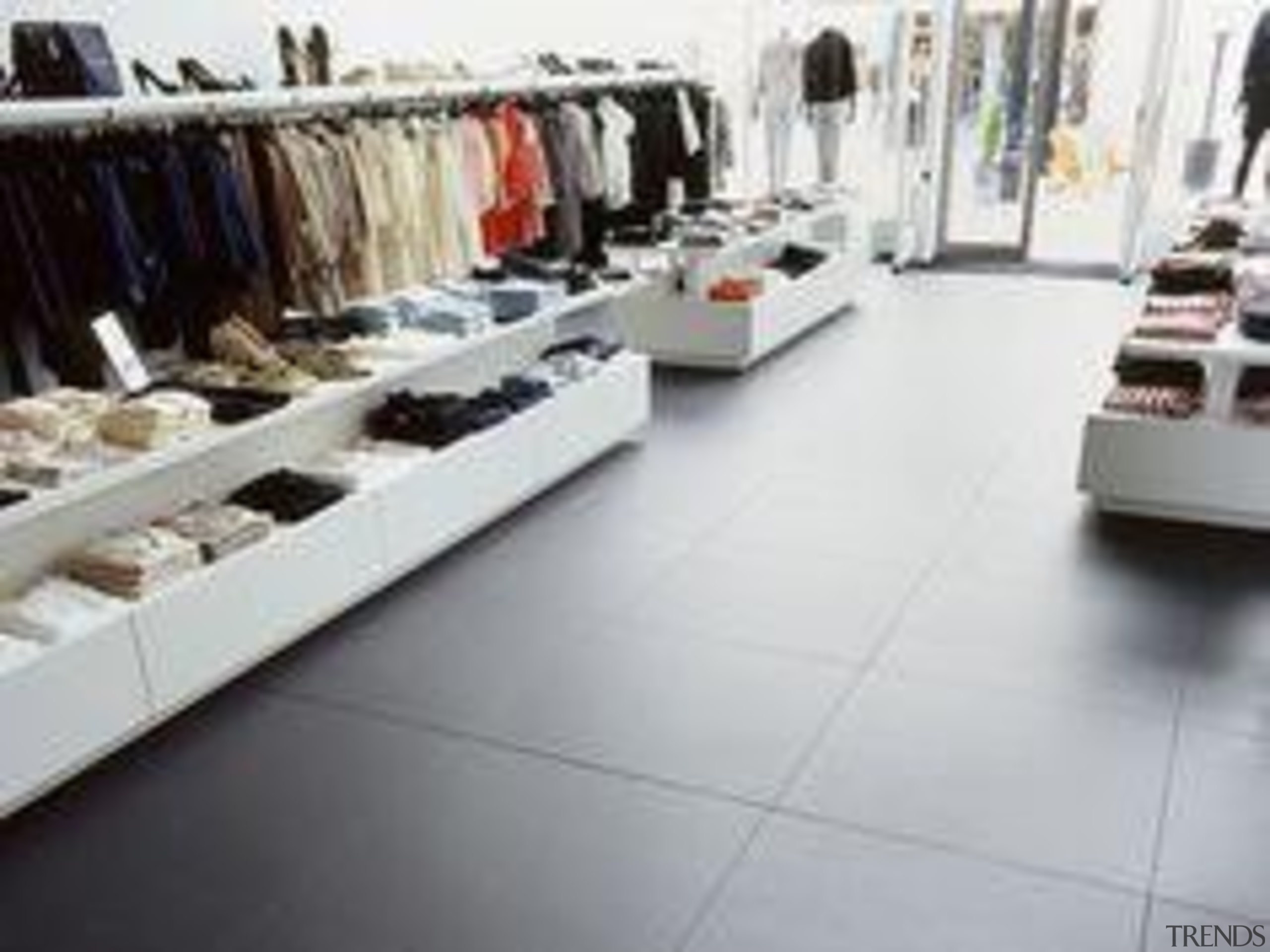 Thin ceramic tiles for floors, walls and exteriors. boutique, floor, flooring, product, retail, shoe store, tile, wood, gray, white