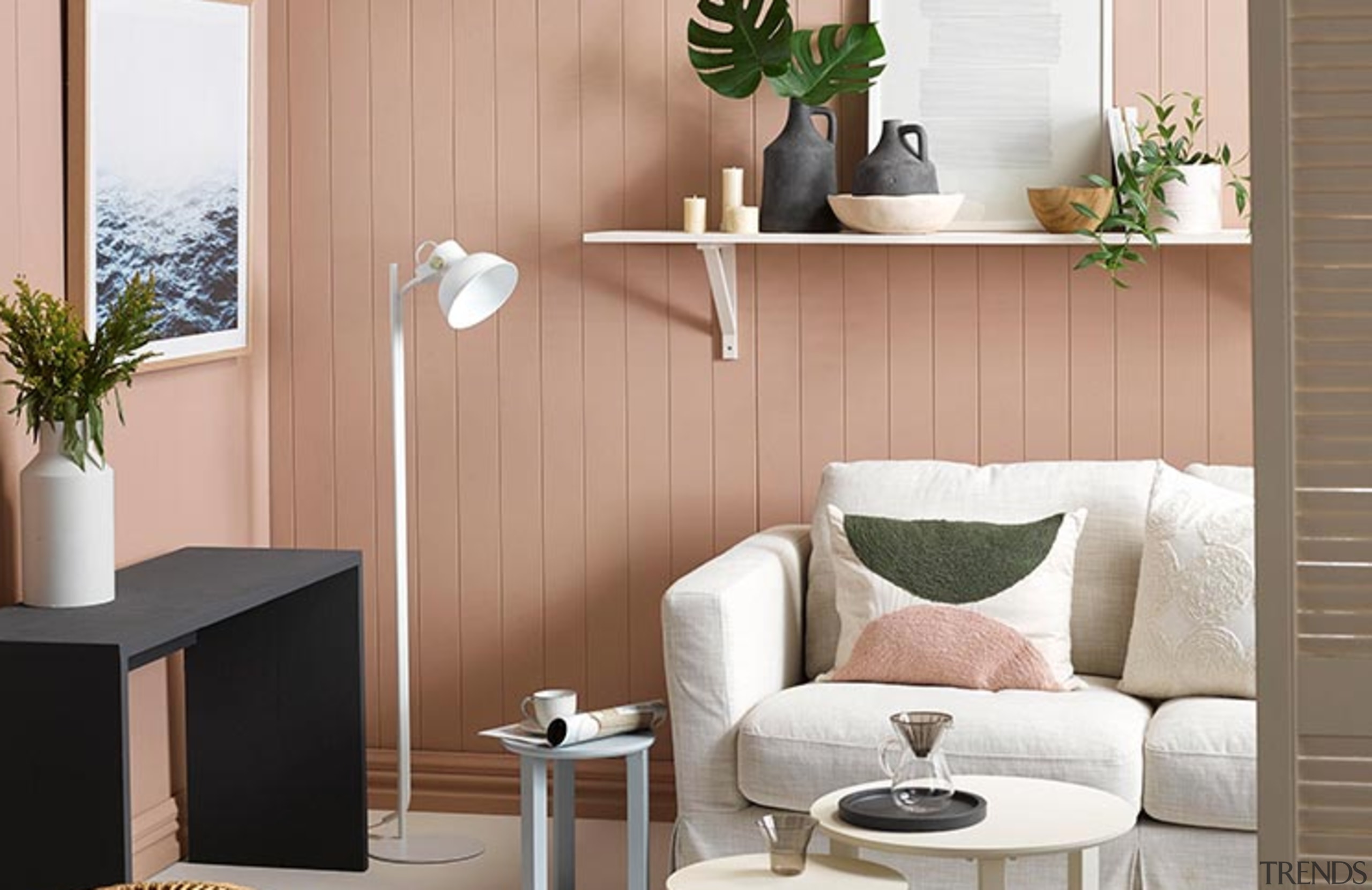 Interior design trends 2019 – what’s in and coffee table, floor, furniture, houseplant, interior design, living room, plant, product, room, shelf, table, wall, white, orange