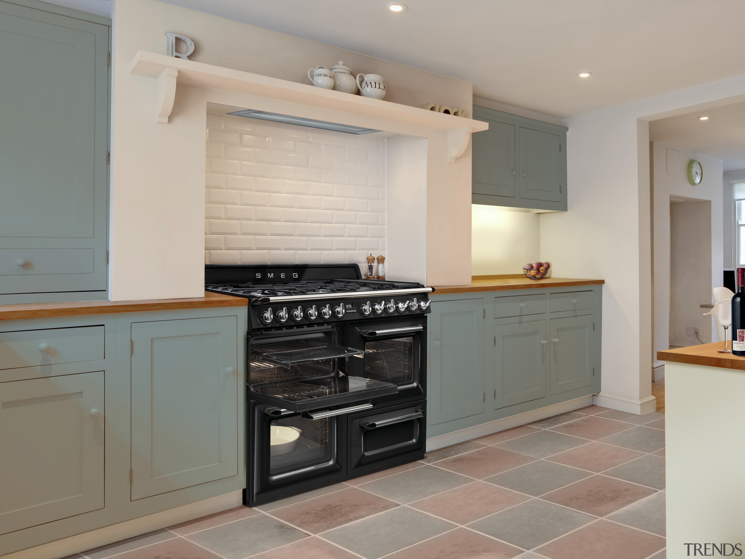 The 90cm-wide Victoria is also available in an cabinetry, countertop, cuisine classique, floor, flooring, home, home appliance, interior design, kitchen, kitchen stove, property, real estate, room, gray