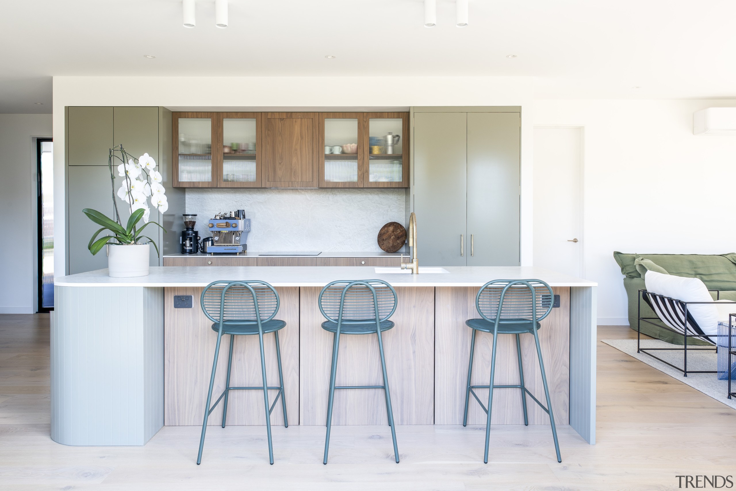 The contemporary kitchen – complete with breakfast seating 