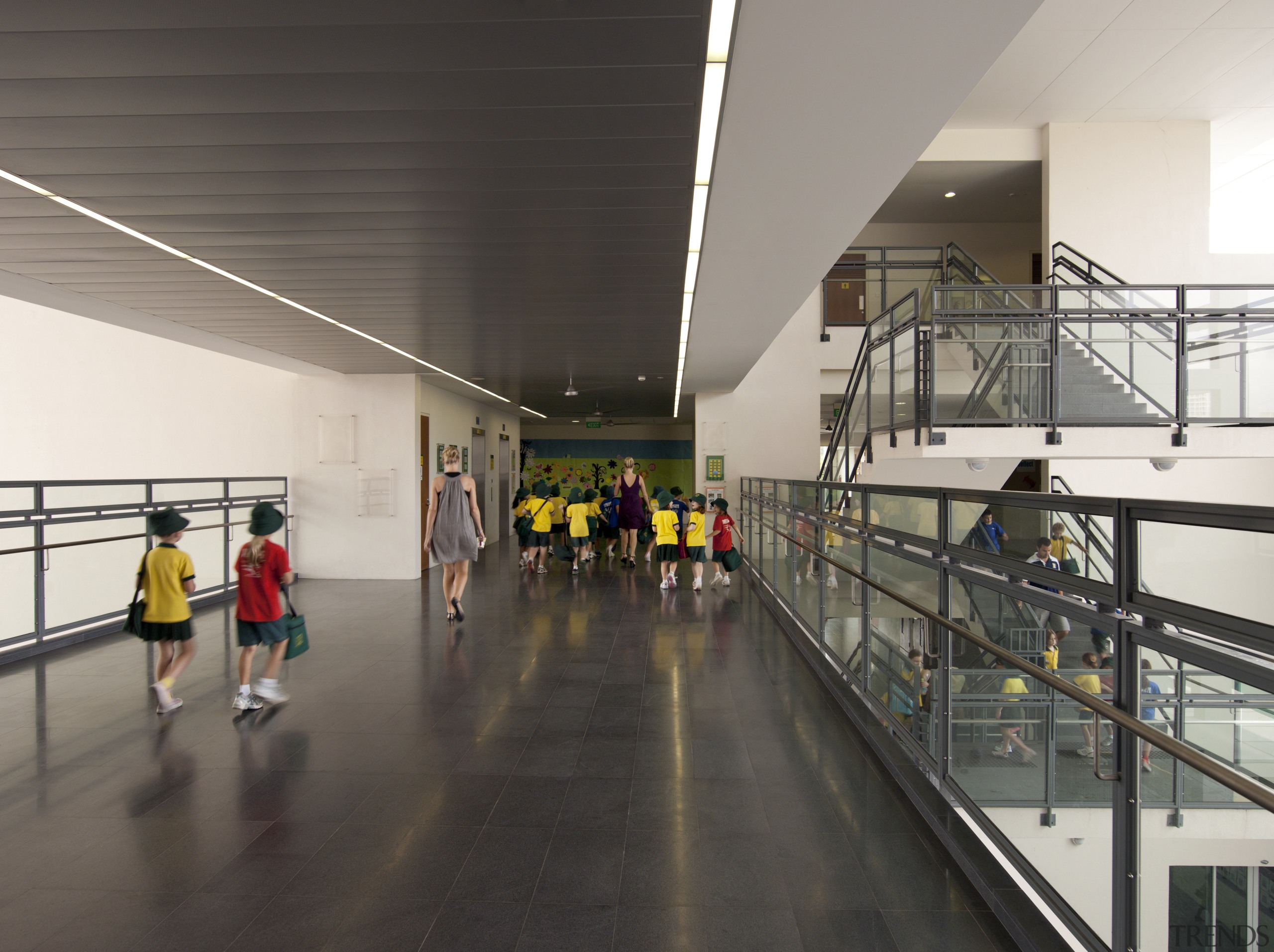 View of the stairway and corridor - View sport venue, structure, black, gray