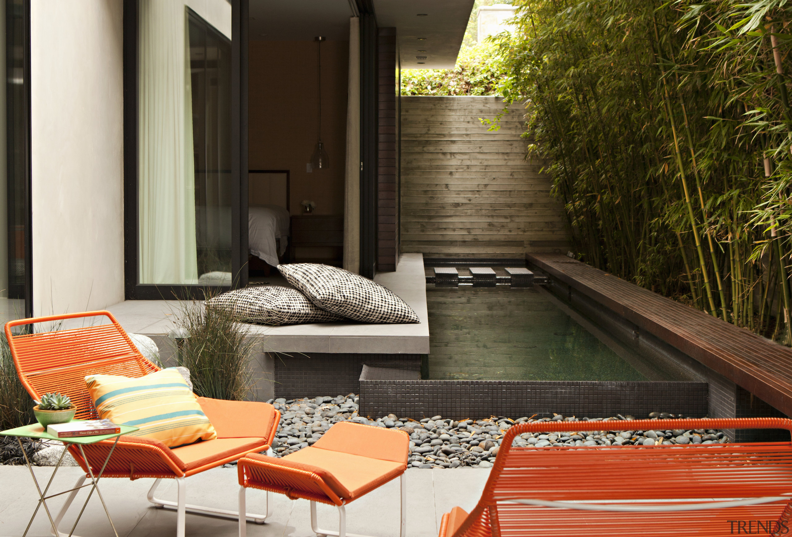 The vibrant colour of the outdoor furniture is 