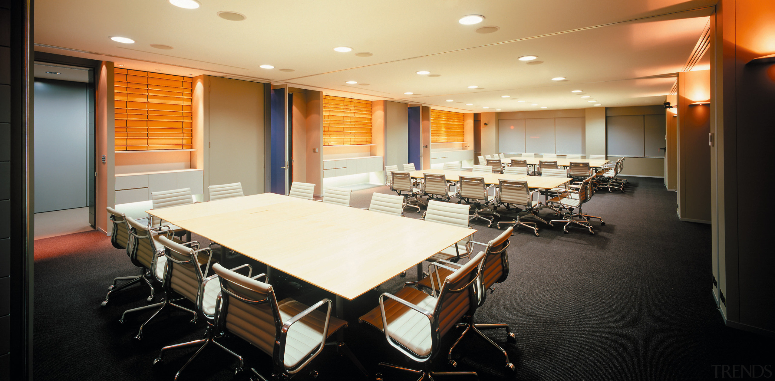 A view of one of the meeting rooms, ceiling, conference hall, function hall, interior design, real estate, table, black