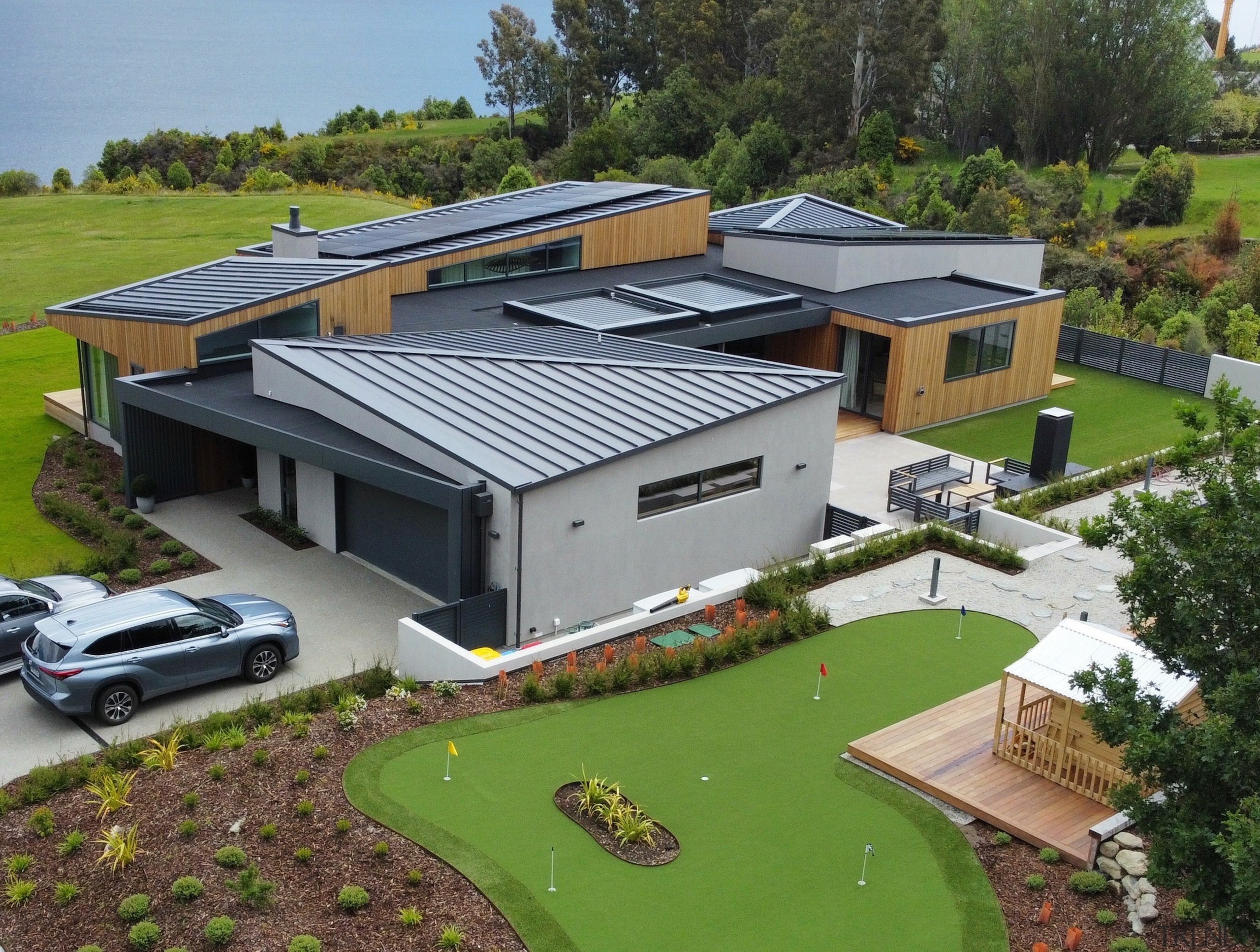Twisted roofs at various heights and slopes mimic 