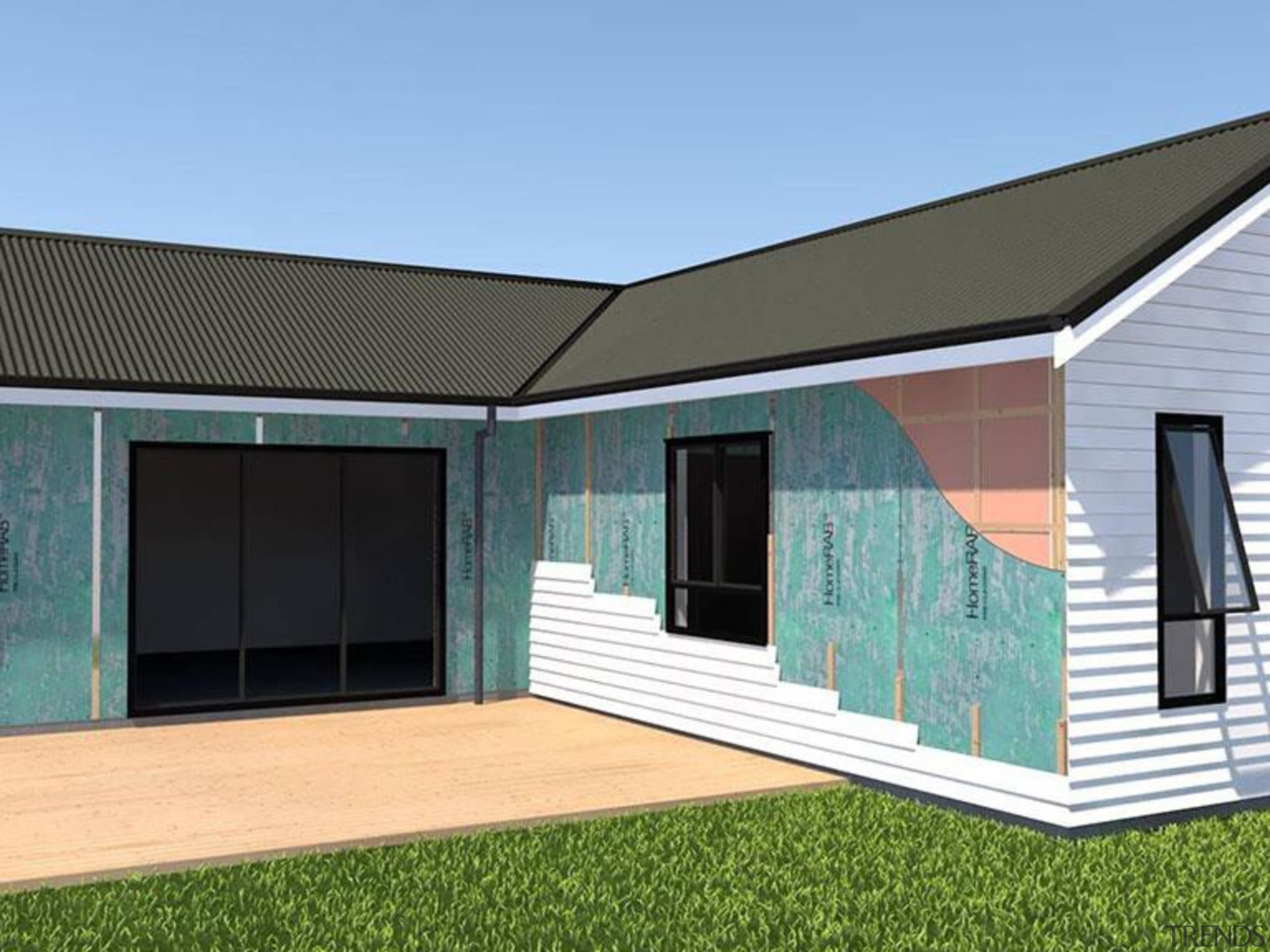 RAB Board - architecture | elevation | facade architecture, elevation, facade, home, house, property, real estate, roof, shed, siding, window, teal