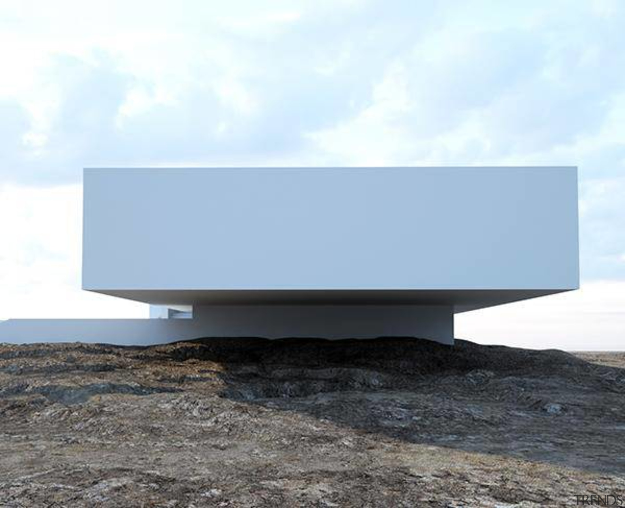Balancing – the house has an impressive cantilever architecture, product design, sky, table, white