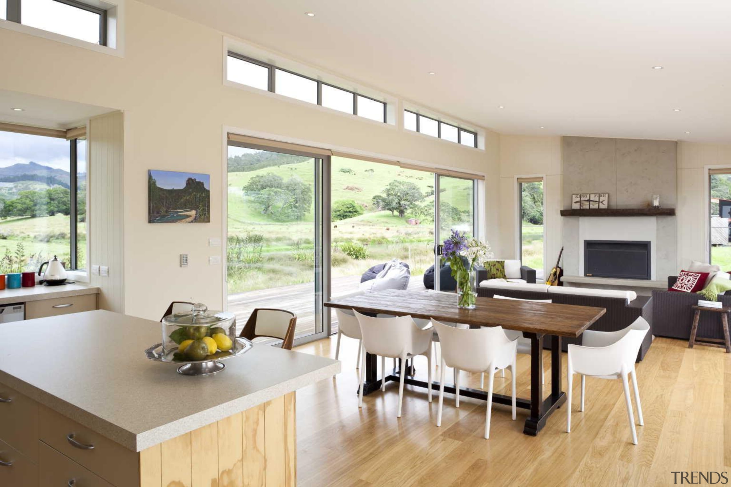 Timber flooring contemporary kitchen and dining area countertop, interior design, kitchen, real estate, window, gray