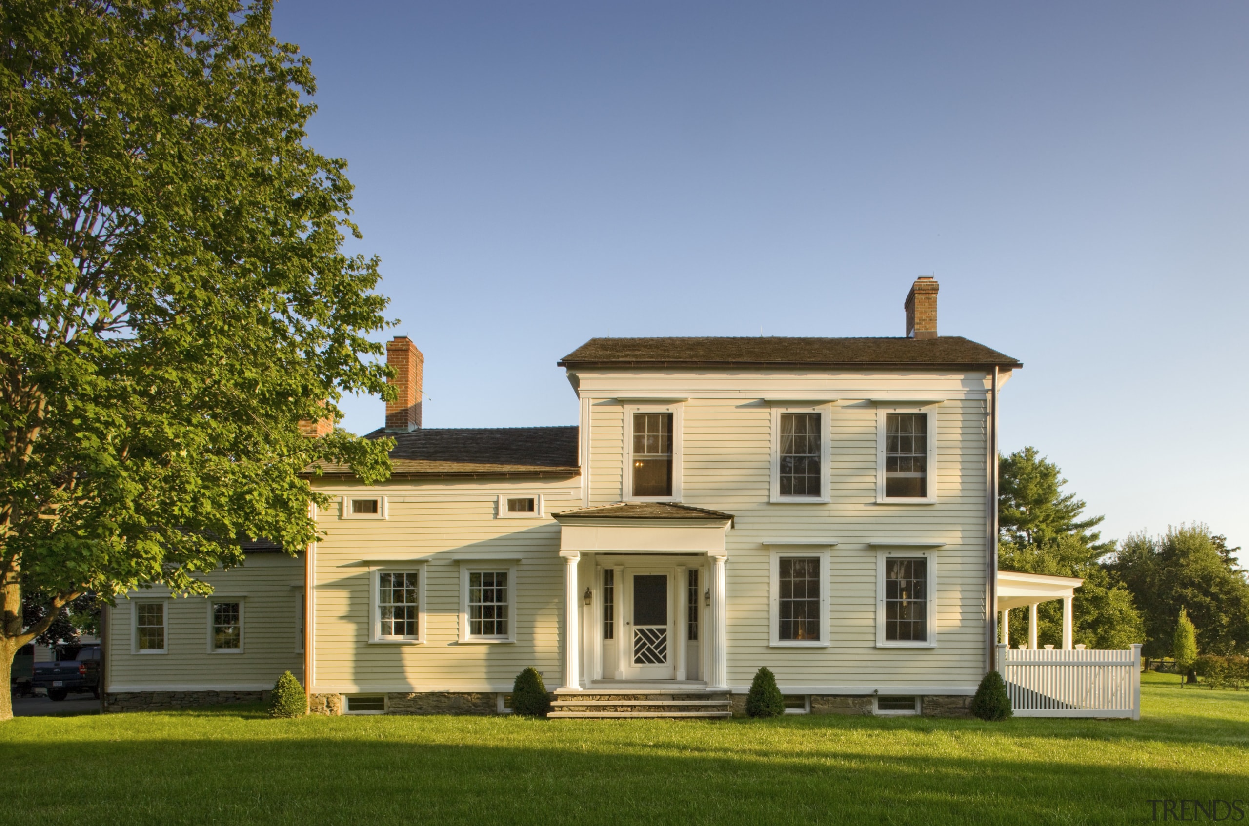 View of grand house with 18th and 19th building, cottage, elevation, estate, facade, farmhouse, grass, historic house, home, house, manor house, mansion, property, real estate, residential area, sky, villa, brown
