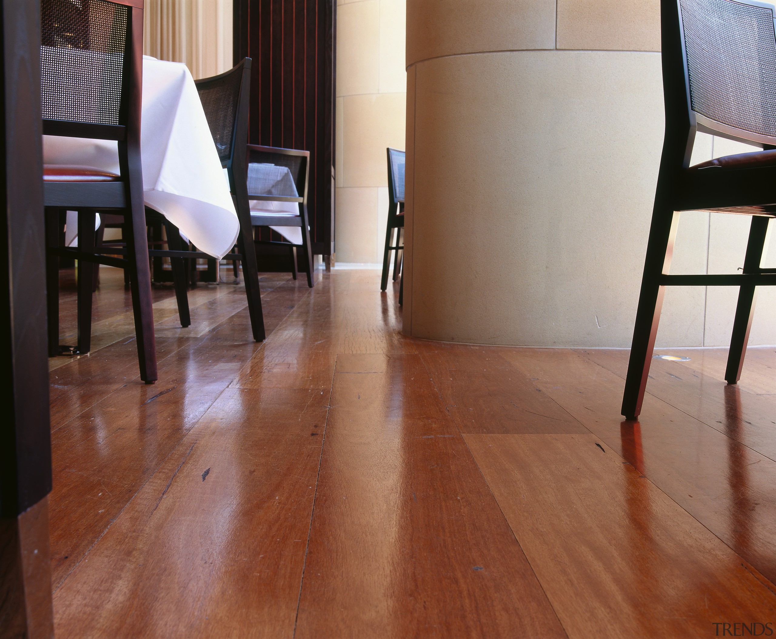 Wide timber flooring boards in restaurant dining room. chair, floor, flooring, furniture, hardwood, home, interior design, laminate flooring, living room, property, table, tile, wood, wood flooring, wood stain, brown