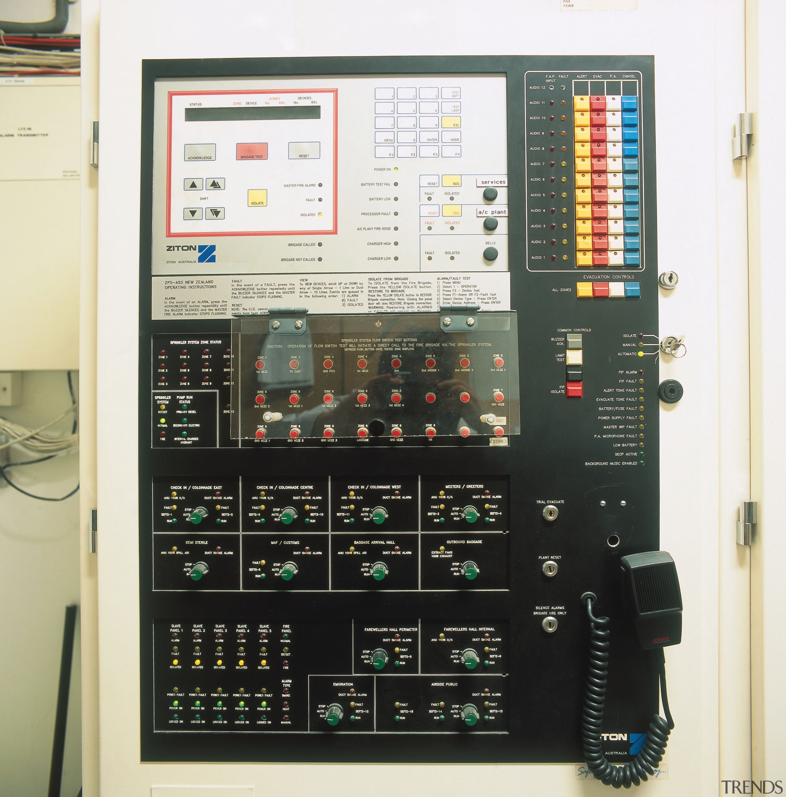 View of a master fire alarm panel. - electronic engineering, electronic instrument, electronics, machine, musical instrument accessory, system, white, black