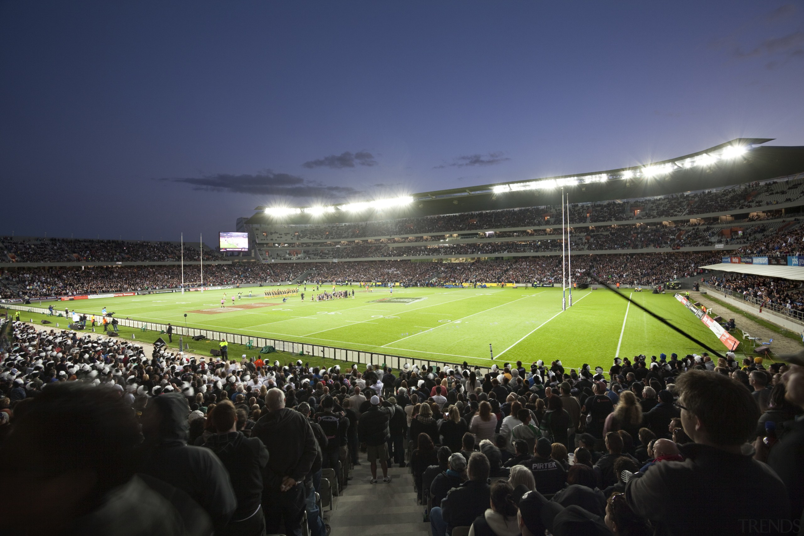 View of the new South Stand at the arena, atmosphere, atmosphere of earth, baseball park, crowd, grass, sky, soccer specific stadium, sport venue, stadium, structure, black, blue