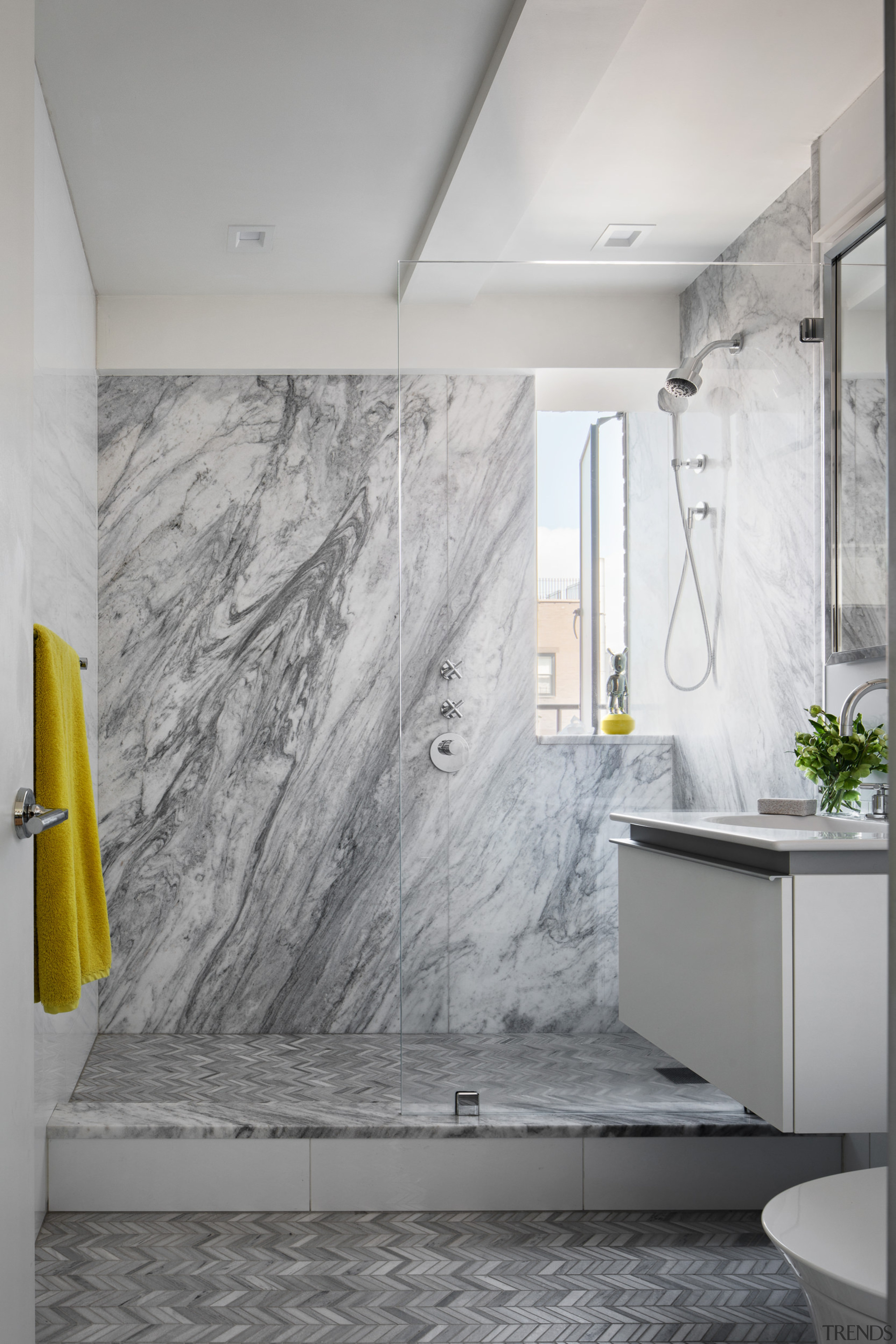 The bathroom takes in the same view as 