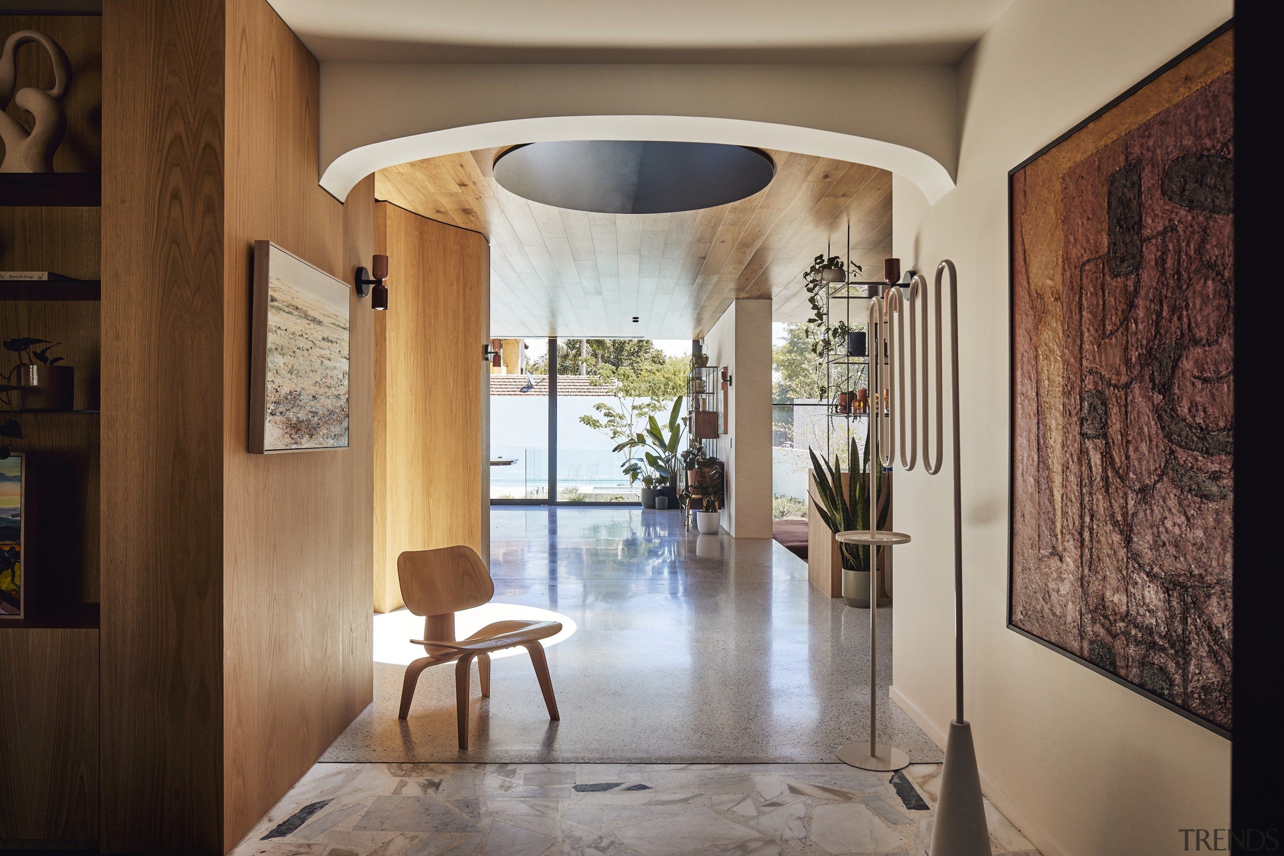 The entry space with skylight overhead and powder 