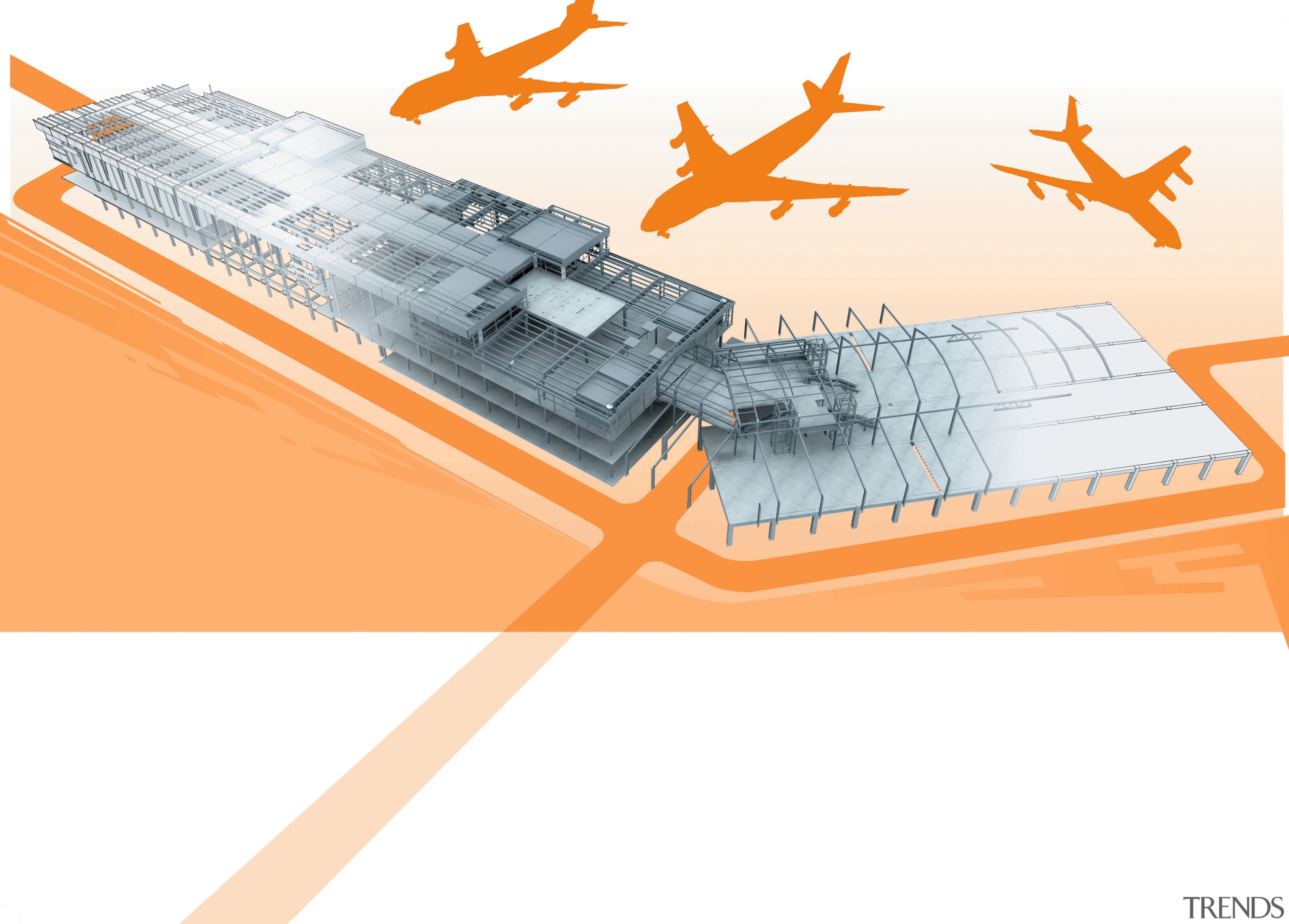 Orange CAD diagram of steel make-up of airport diagram, line, naval architecture, product design, white, orange