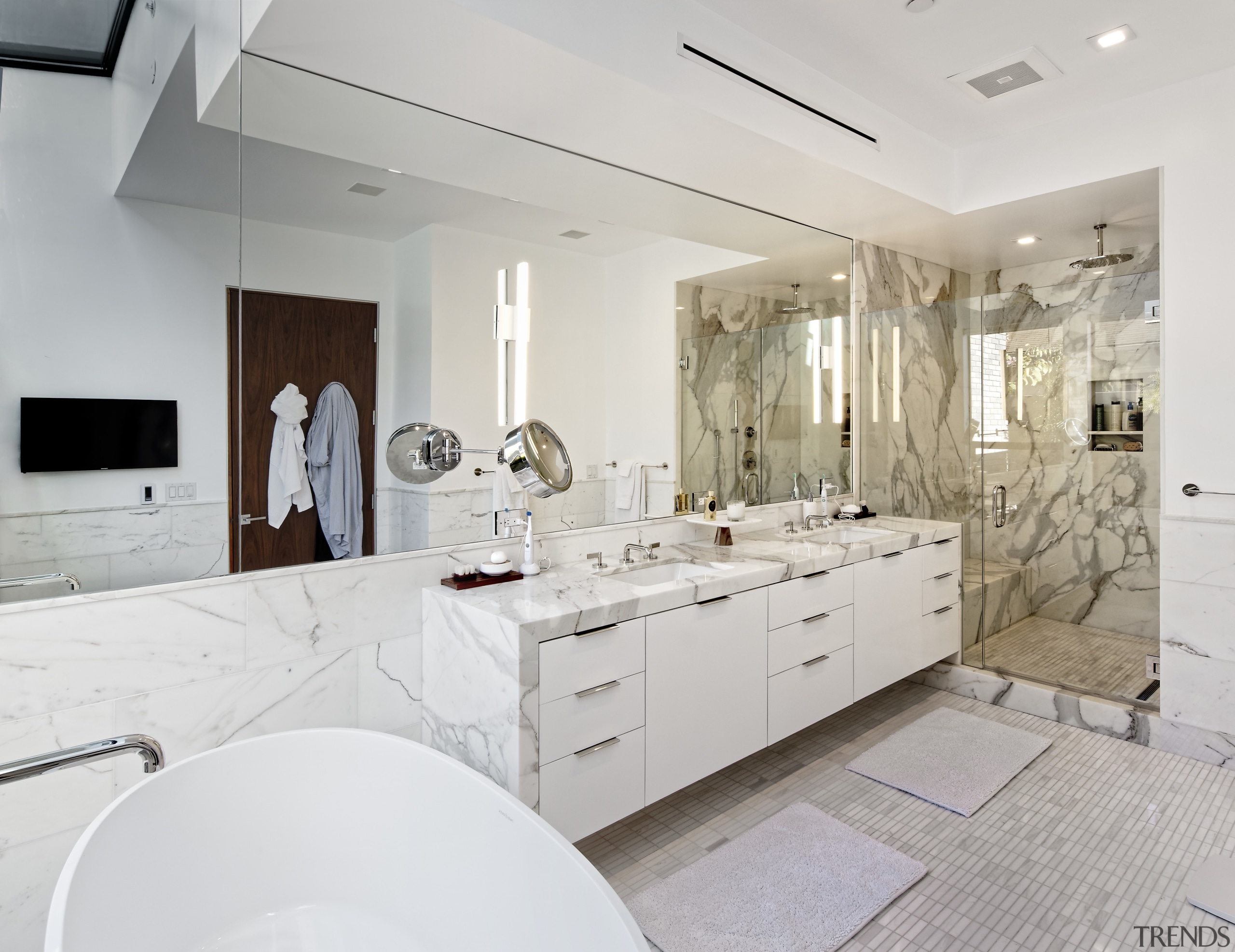 The owners of this new home asked architect bathroom, countertop, floor, home, interior design, kitchen, property, real estate, room, sink, tile, gray