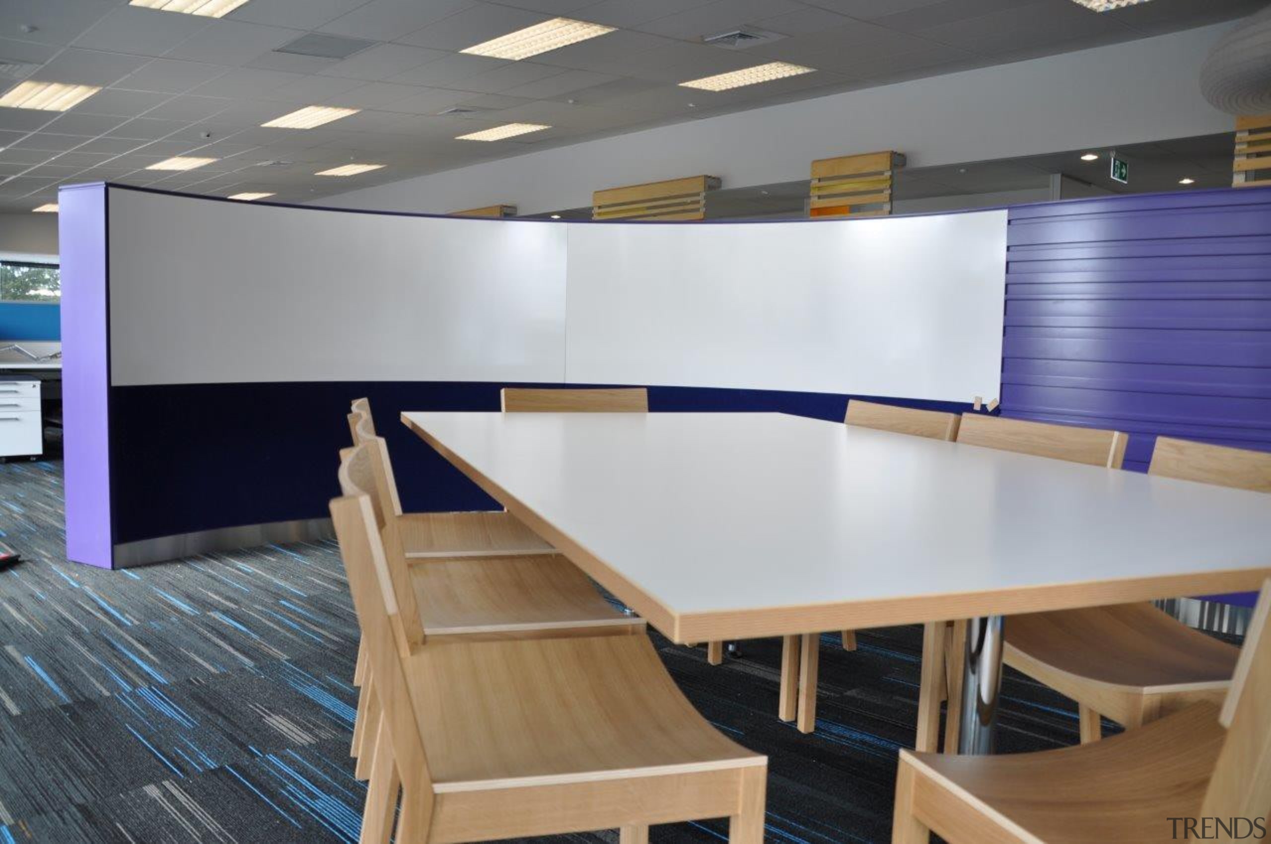 Potter Interior Systems creates customised whiteboard solutions for ceiling, conference hall, floor, flooring, furniture, interior design, office, product design, table, gray