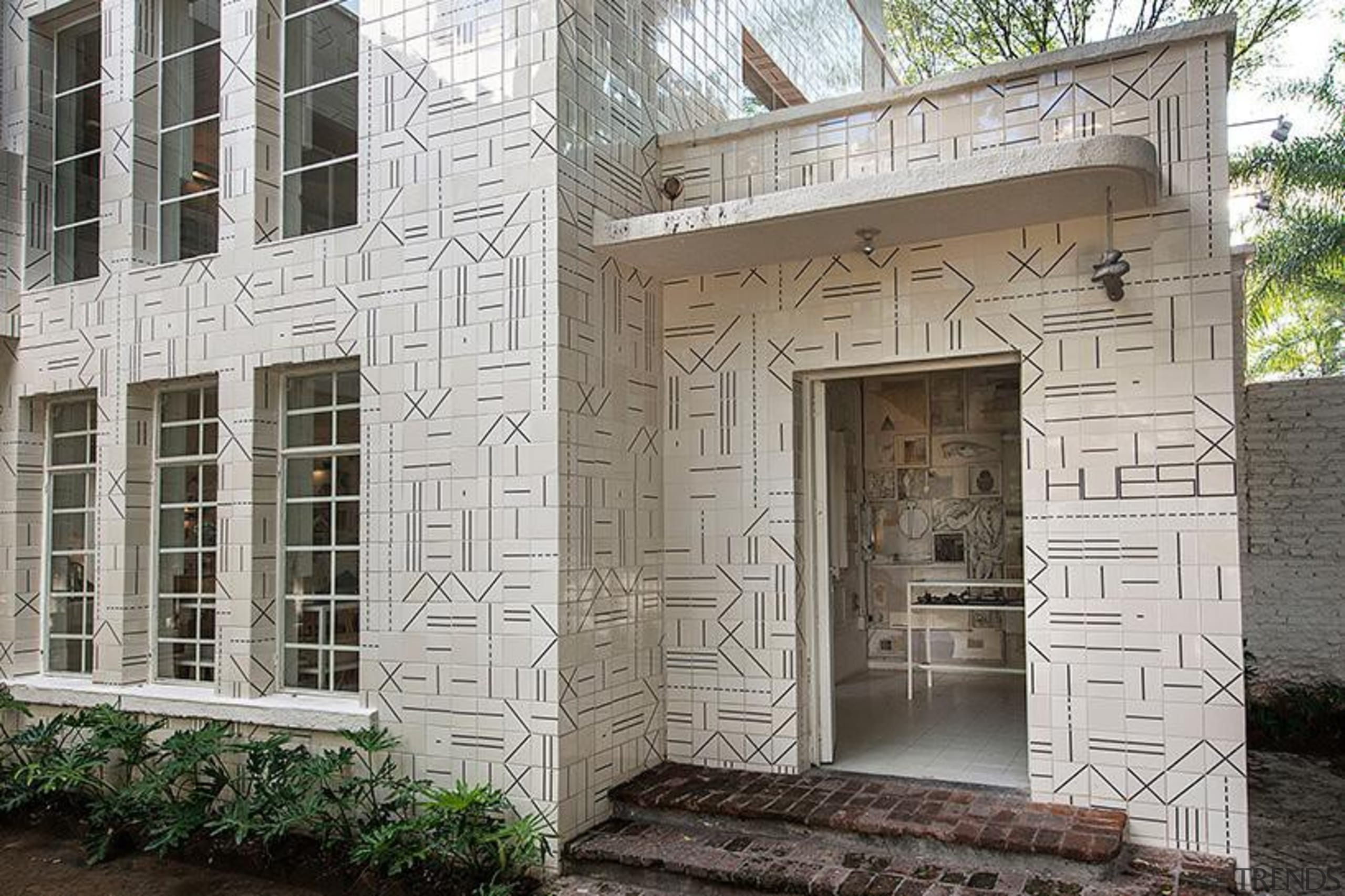 Contemporary 1940's takes a rapid leap into the architecture, building, door, estate, facade, home, house, structure, window, gray