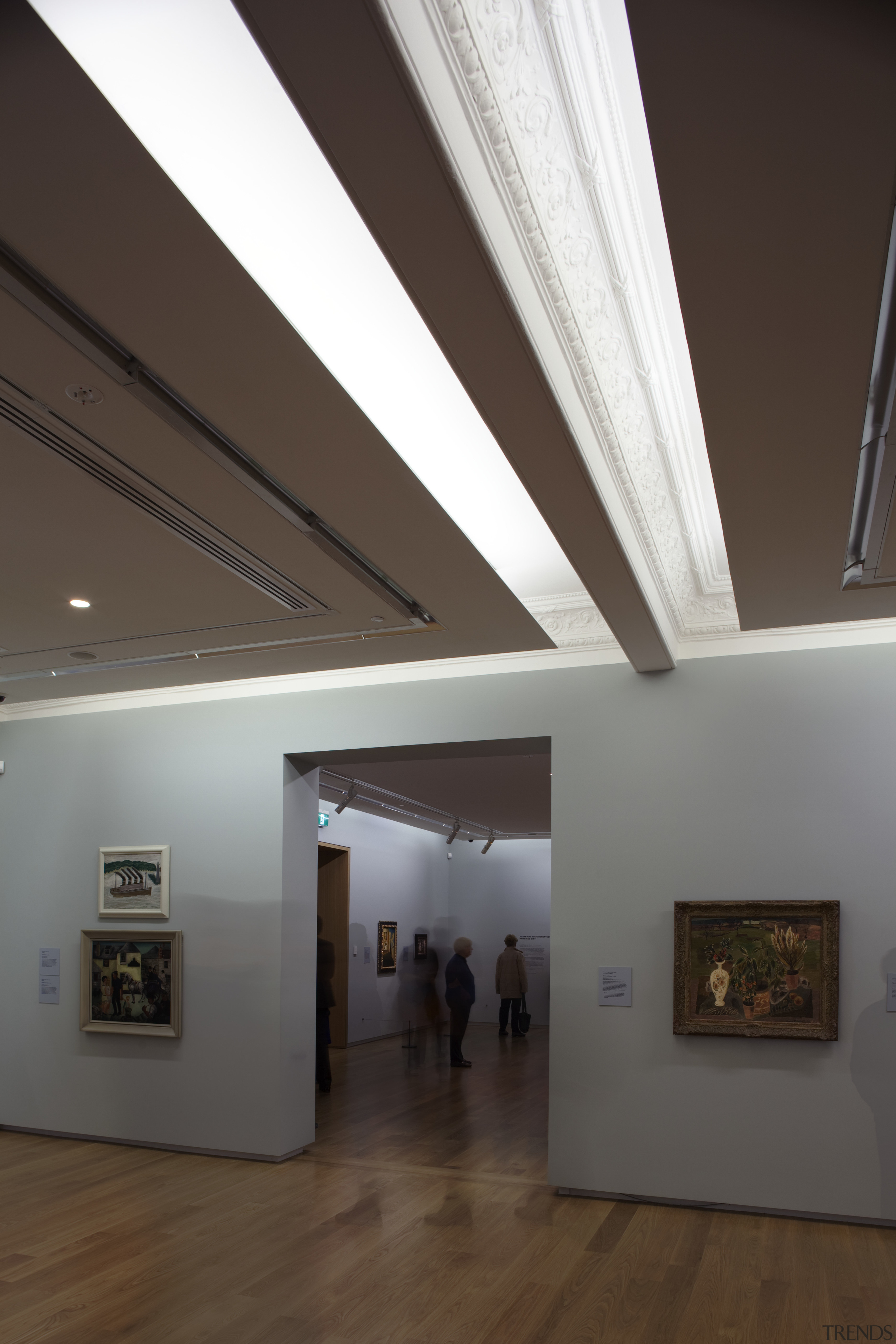 Here is a view of the Auckland Art architecture, art gallery, ceiling, daylighting, exhibition, interior design, museum, tourist attraction, black, gray