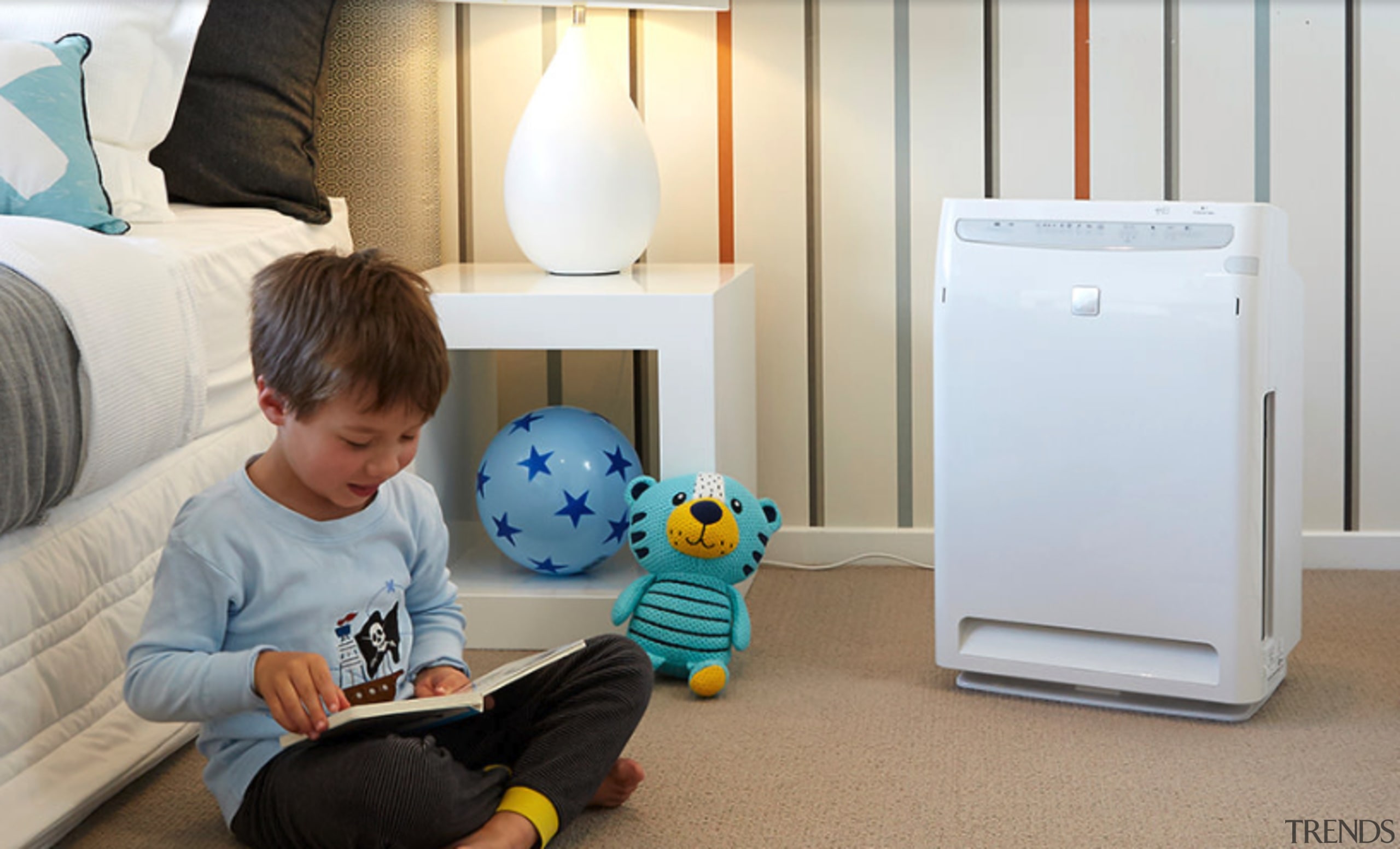Daikin Purifiers - baby products | bed | baby products, bed, child, floor, flooring, furniture, play, product, room, technology, toddler, toy, gray, white