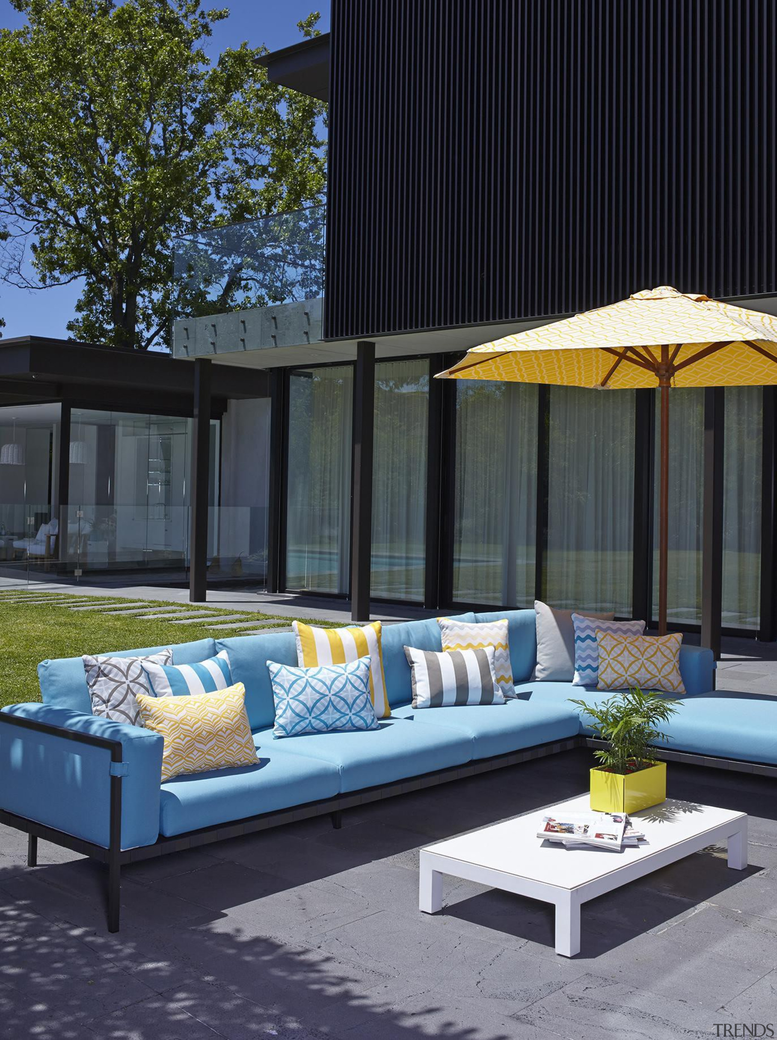 An exciting follow up to our popular Bondirange couch, furniture, home, interior design, outdoor furniture, outdoor structure, sunlounger, table, window, black