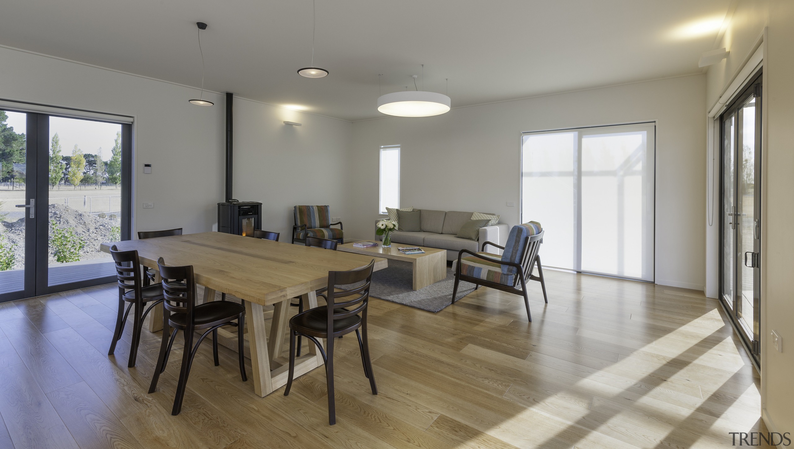 Raising the benchmark  myHomestar by NZGBC - dining room, floor, flooring, hardwood, house, interior design, laminate flooring, property, real estate, room, table, wood, wood flooring, gray