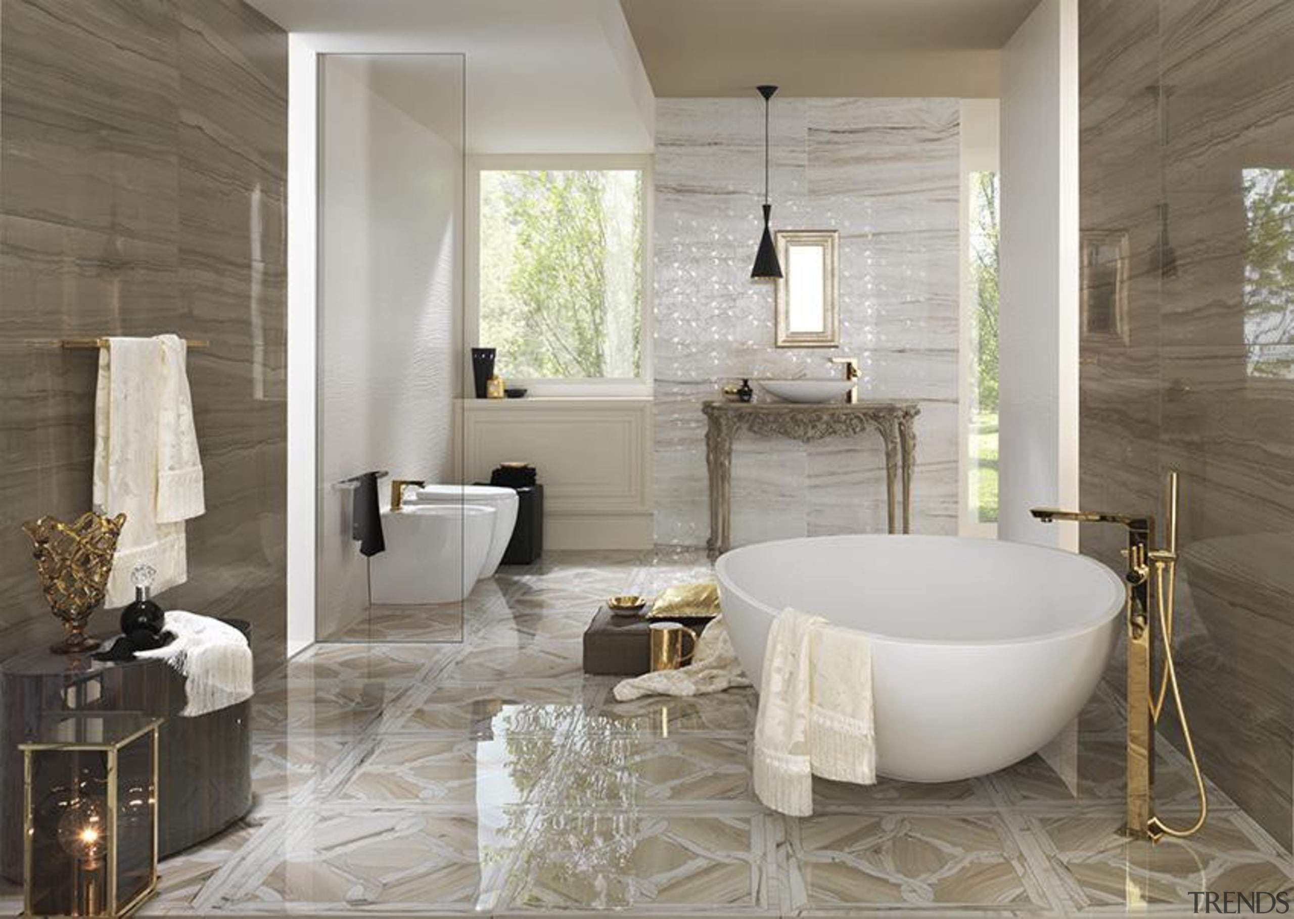 Floor tiles: Neoclassico CWall tiles: Brown Striato bathroom, floor, flooring, home, interior design, living room, plumbing fixture, room, tile, wood flooring, gray
