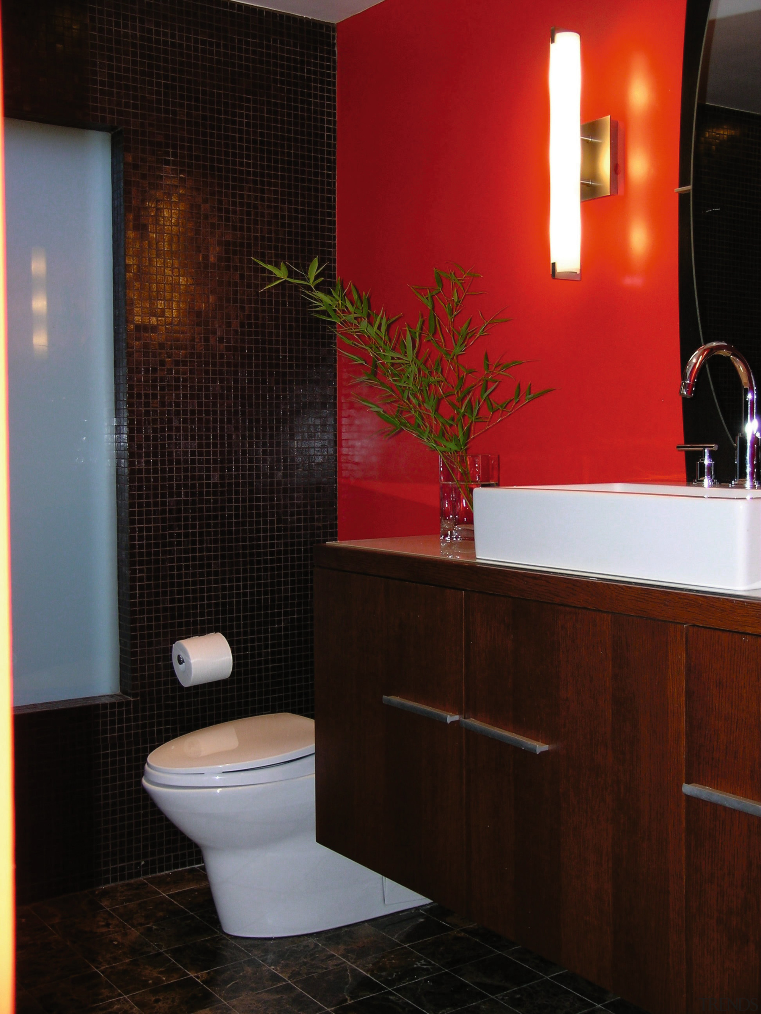 Interior view of bathroom - Interior view of bathroom, ceiling, floor, flooring, home, interior design, public toilet, room, tile, toilet, wall, black, red