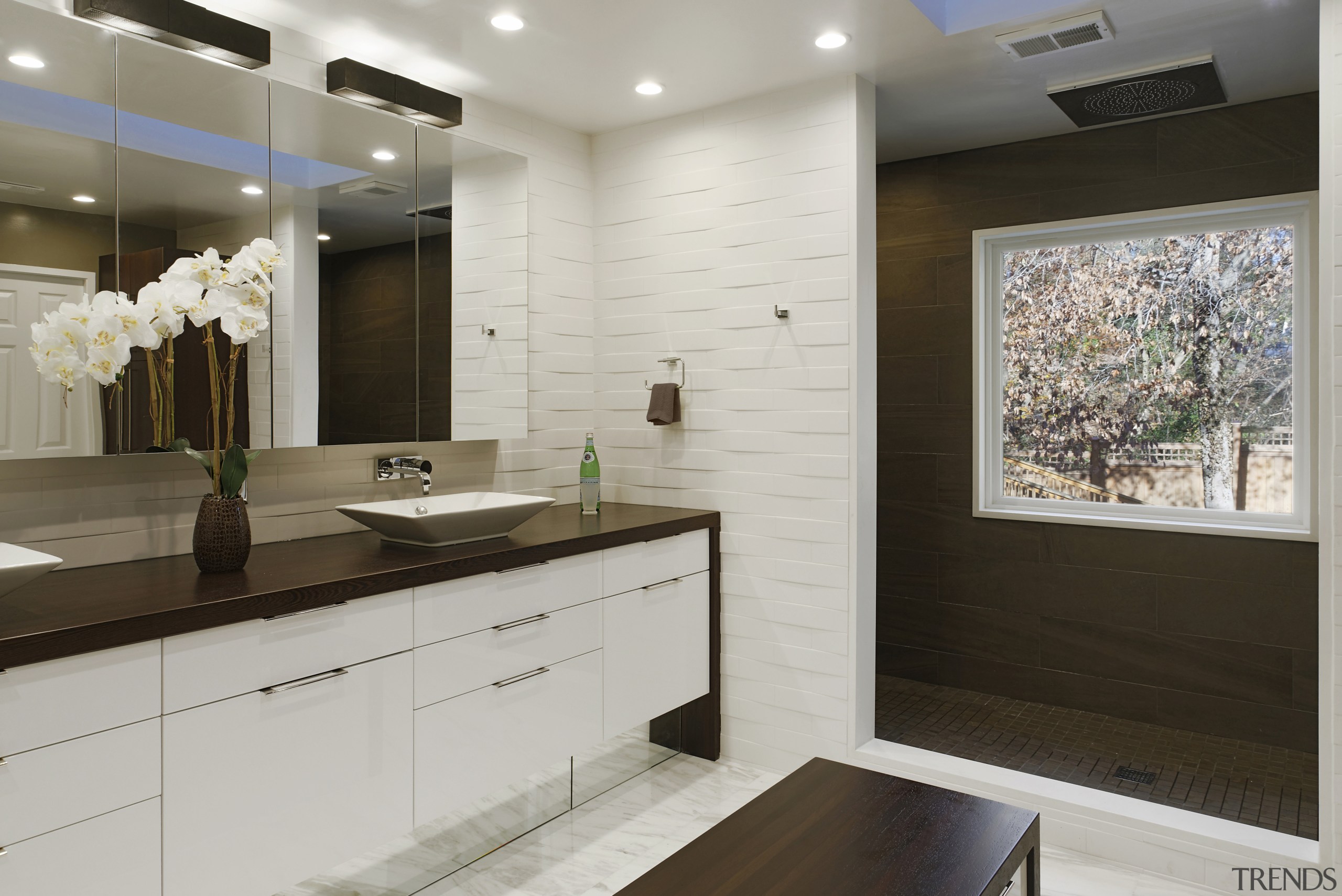 Room with a view  this elegant bathroom bathroom, cabinetry, countertop, home, interior design, kitchen, real estate, room, sink, gray, brown