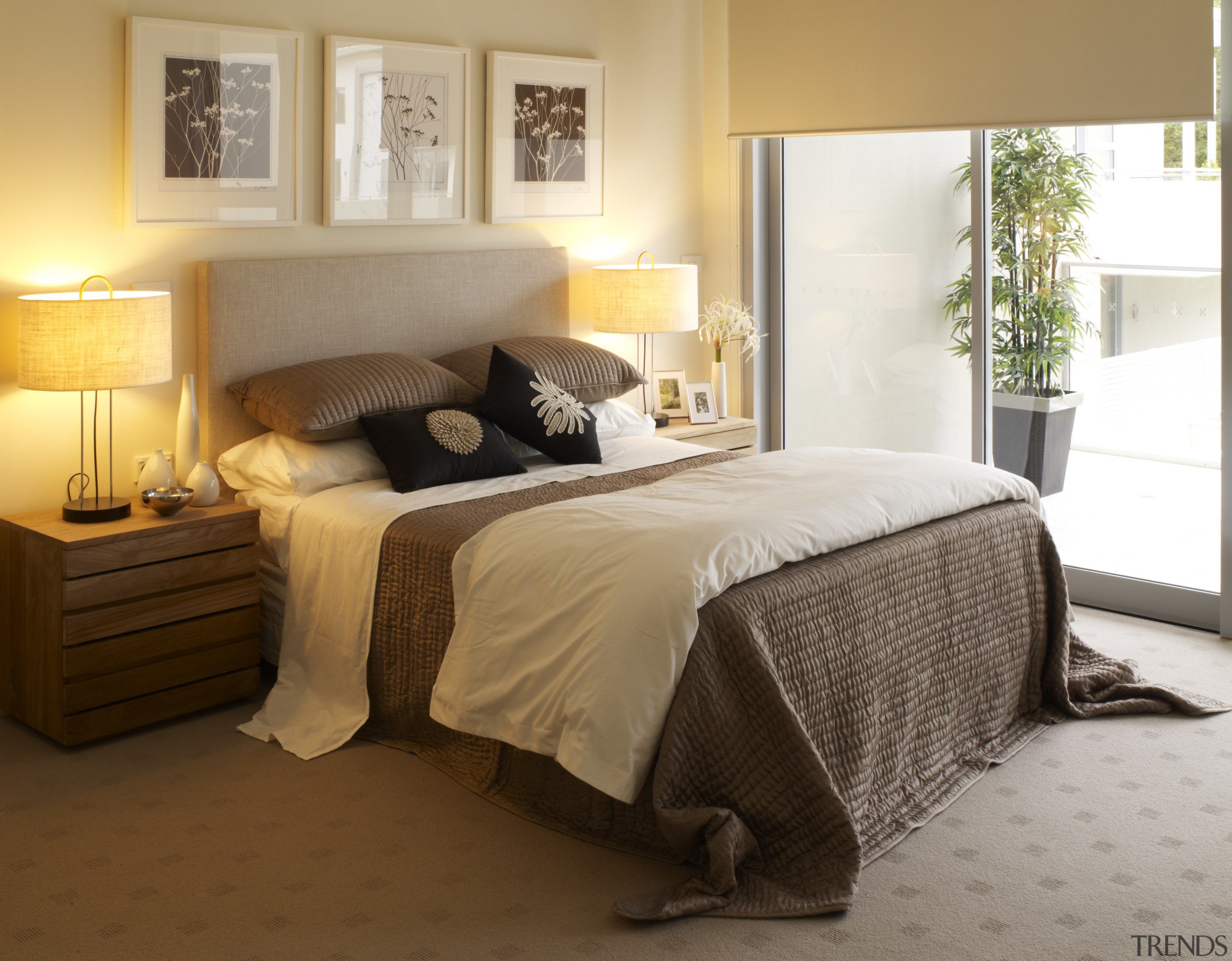 View of the bedroom at this luxury retirement bed, bed frame, bed sheet, bedding, bedroom, floor, flooring, furniture, home, interior design, mattress, room, wall, window, wood, brown