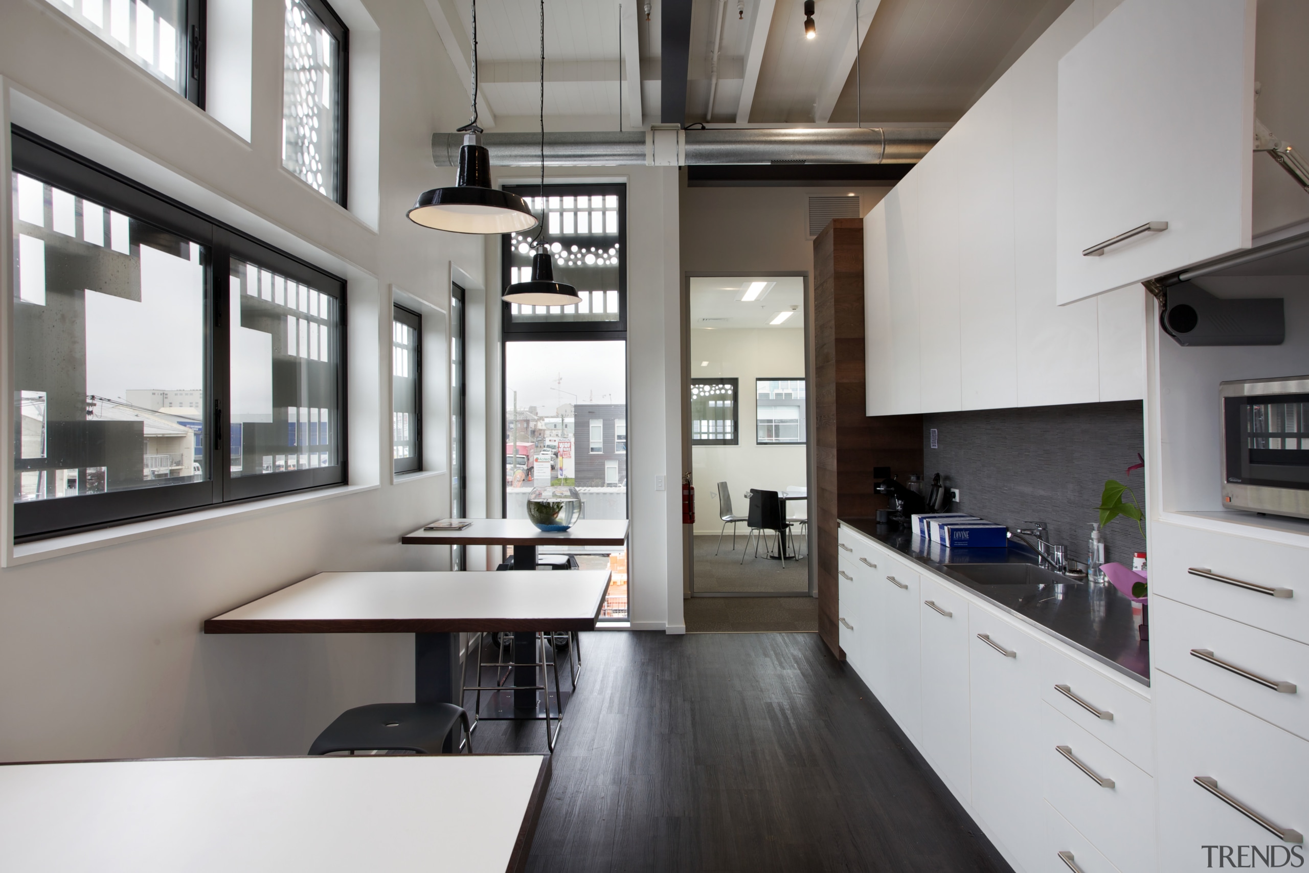 This staff kitchen in the new Corbel Construction countertop, cuisine classique, house, interior design, kitchen, gray