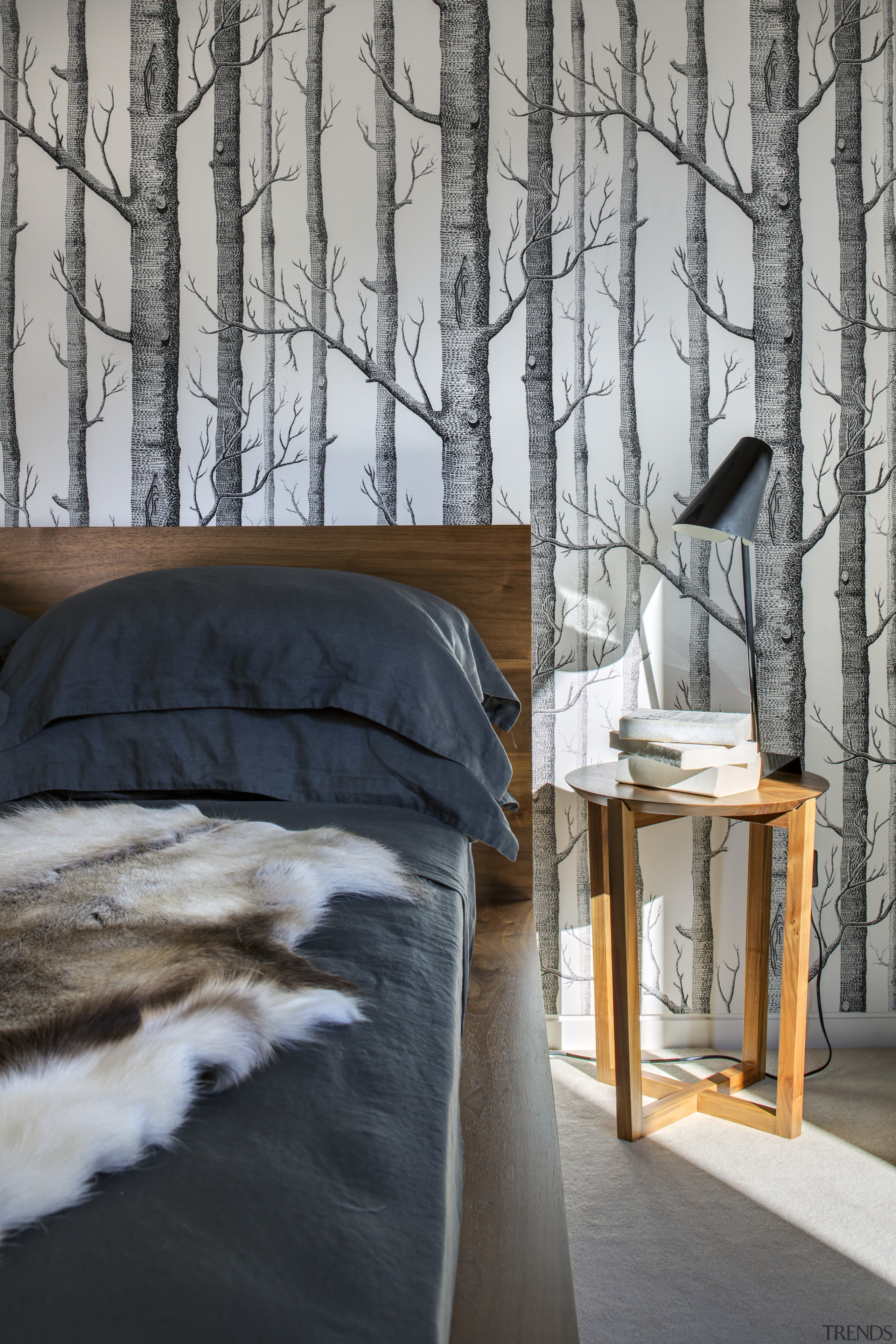 Bedroom suite in sub-penthouse at Sky at Central furniture, home, interior design, snow, tree, wall, window, winter, wood, gray