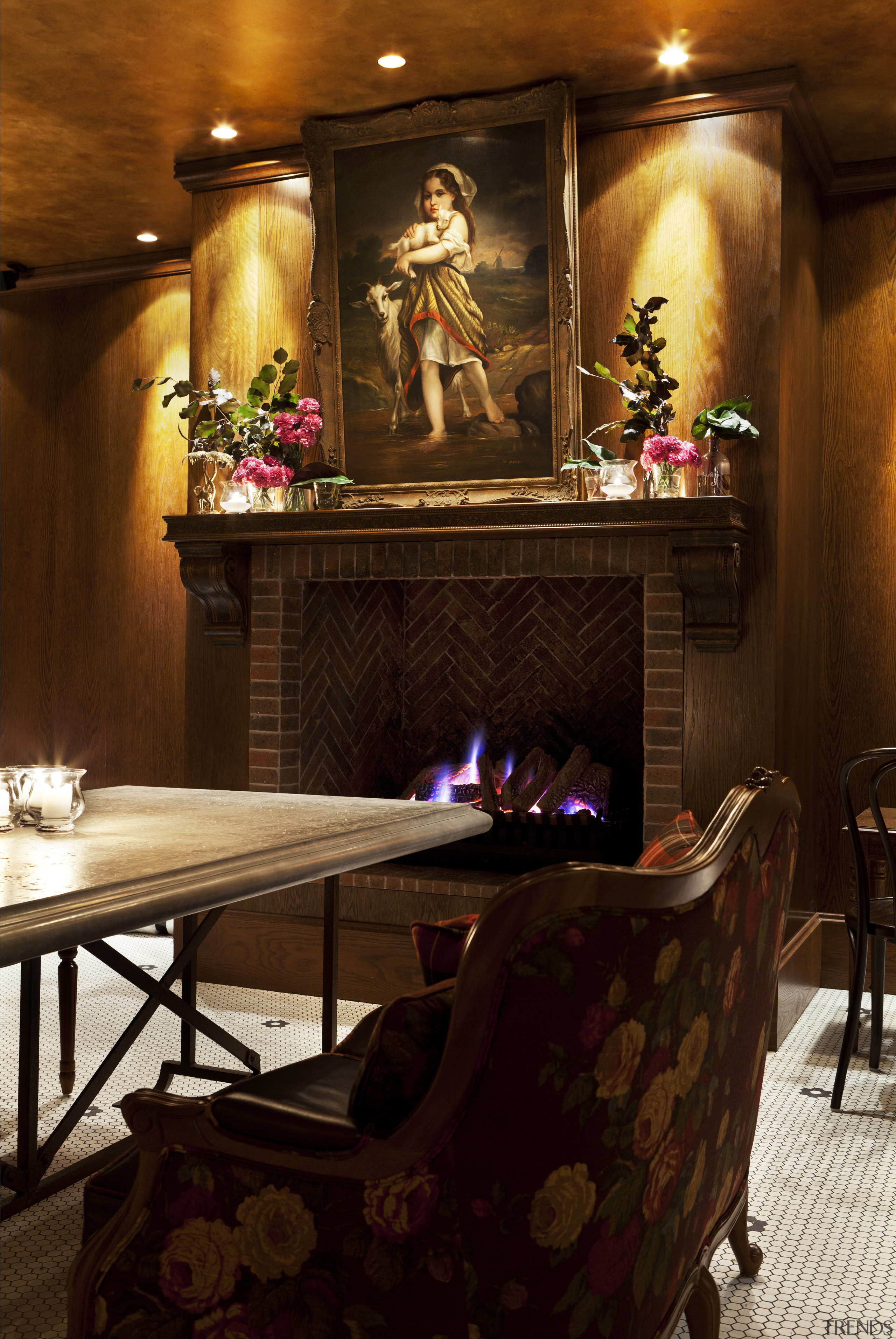 View of themed Sydney restaurant. - View of dining room, furniture, home, interior design, lighting, restaurant, room, table, red, brown