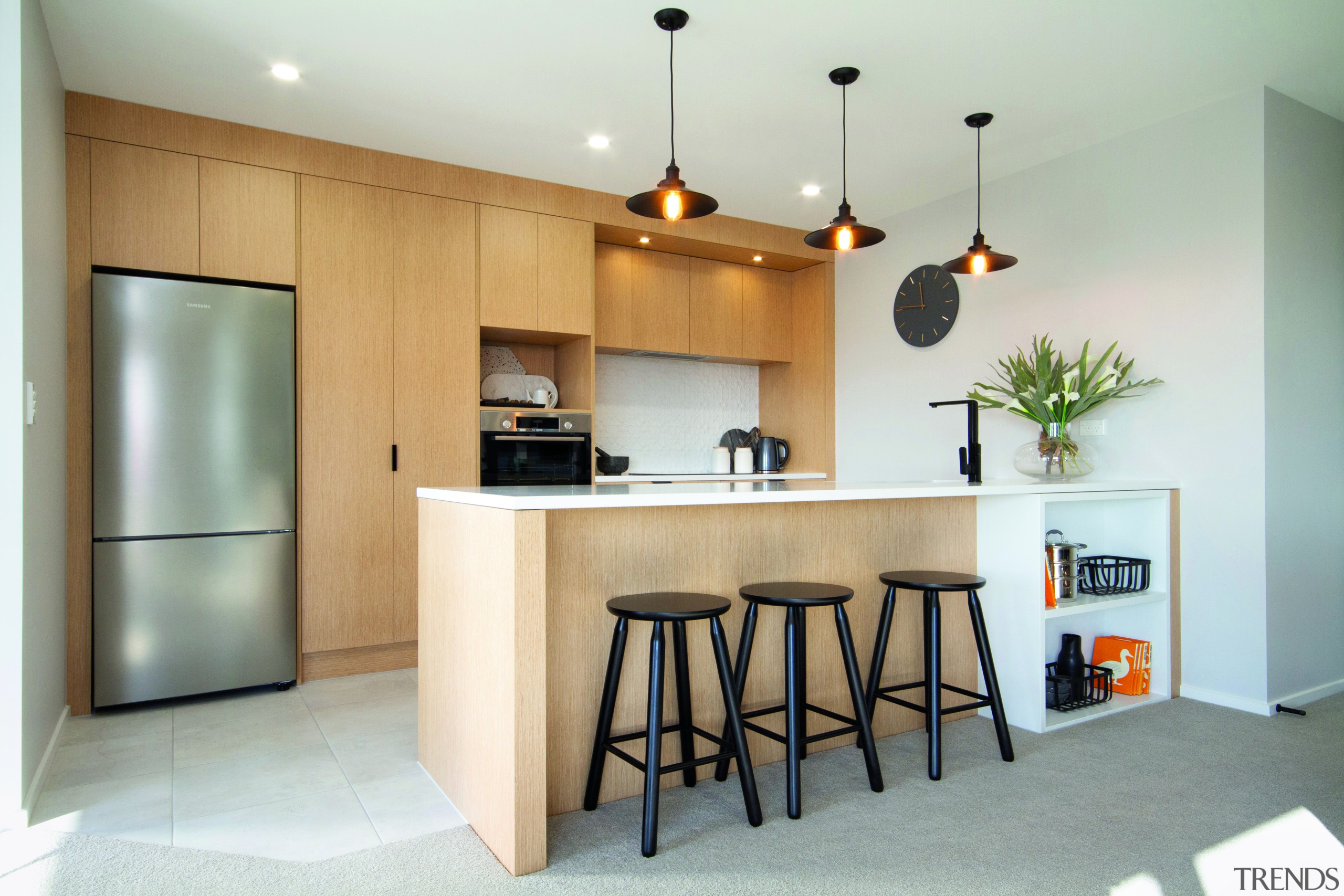 ​​​​​​​In this GJ Gardner Hamilton showhome, the modern architecture, cabinetry, countertop, benchtop, kitchen, home, house, interior design, GJ Gardner, showhome, cabinetry, timber