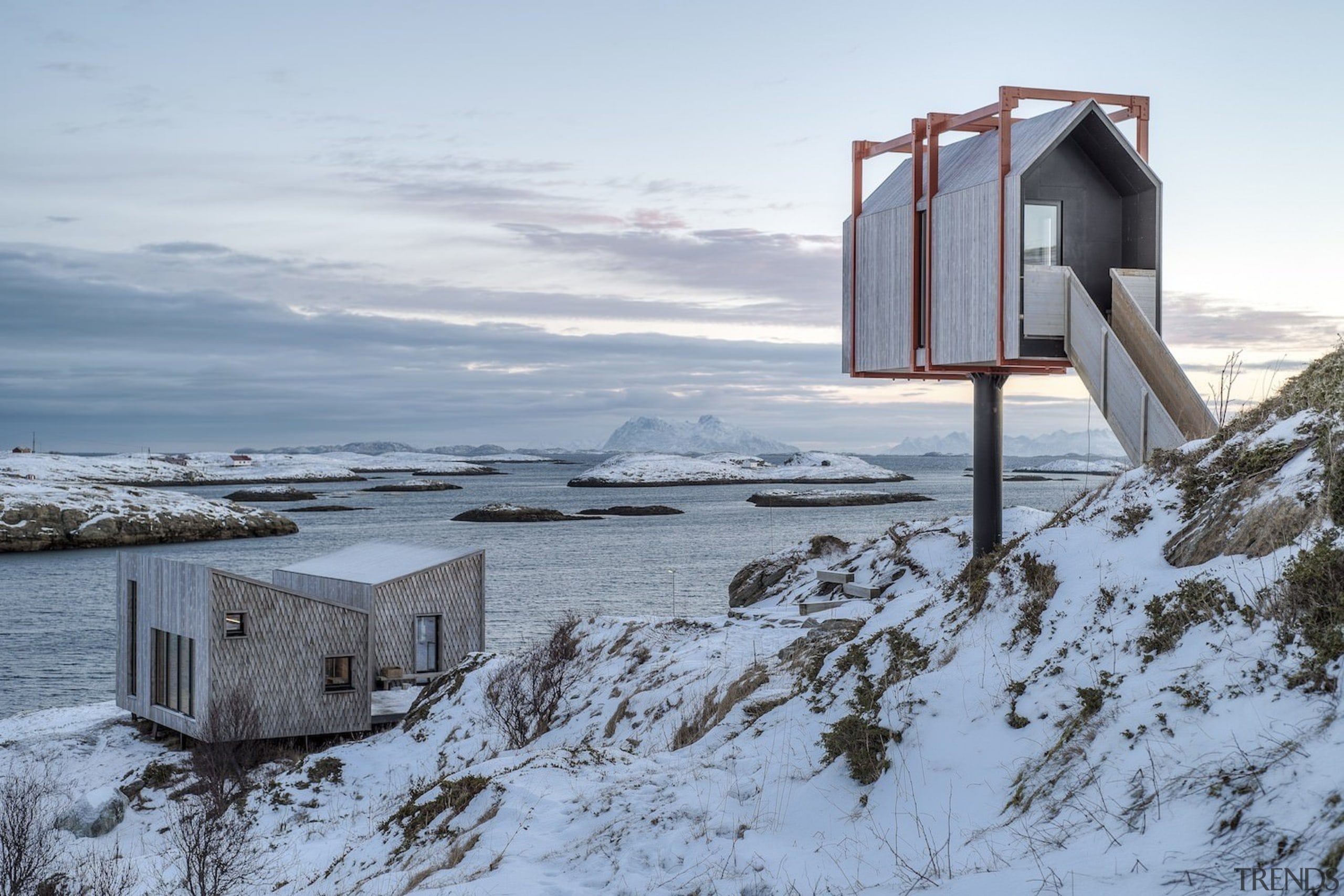 Architect: TYIN tegnestue ArchitectsPhotographer: Pasi Aalto / arctic, cloud, freezing, house, ice, sea, sky, snow, winter, wood, gray