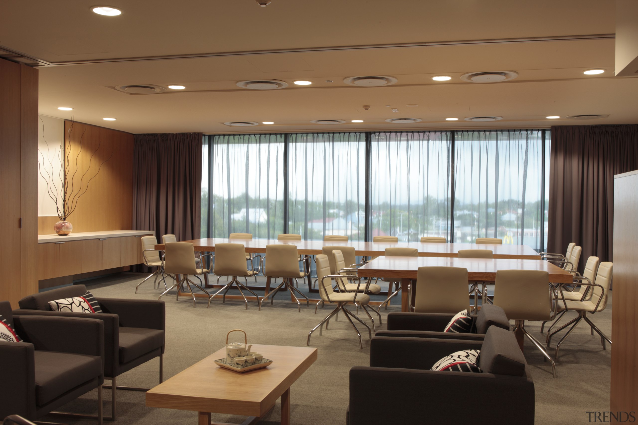 View of the office blinds by KWA Blinds ceiling, conference hall, function hall, interior design, restaurant, brown