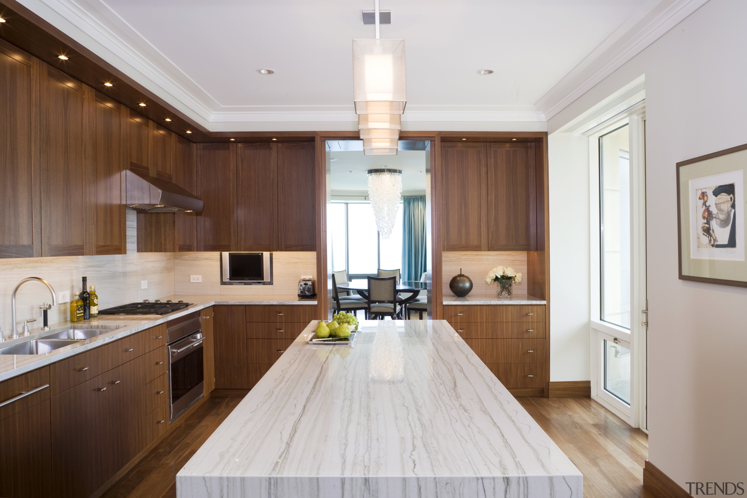 The distinctiv grain of the White Moon guartzite cabinetry, ceiling, countertop, cuisine classique, floor, flooring, hardwood, interior design, kitchen, real estate, room, wood flooring, gray, brown
