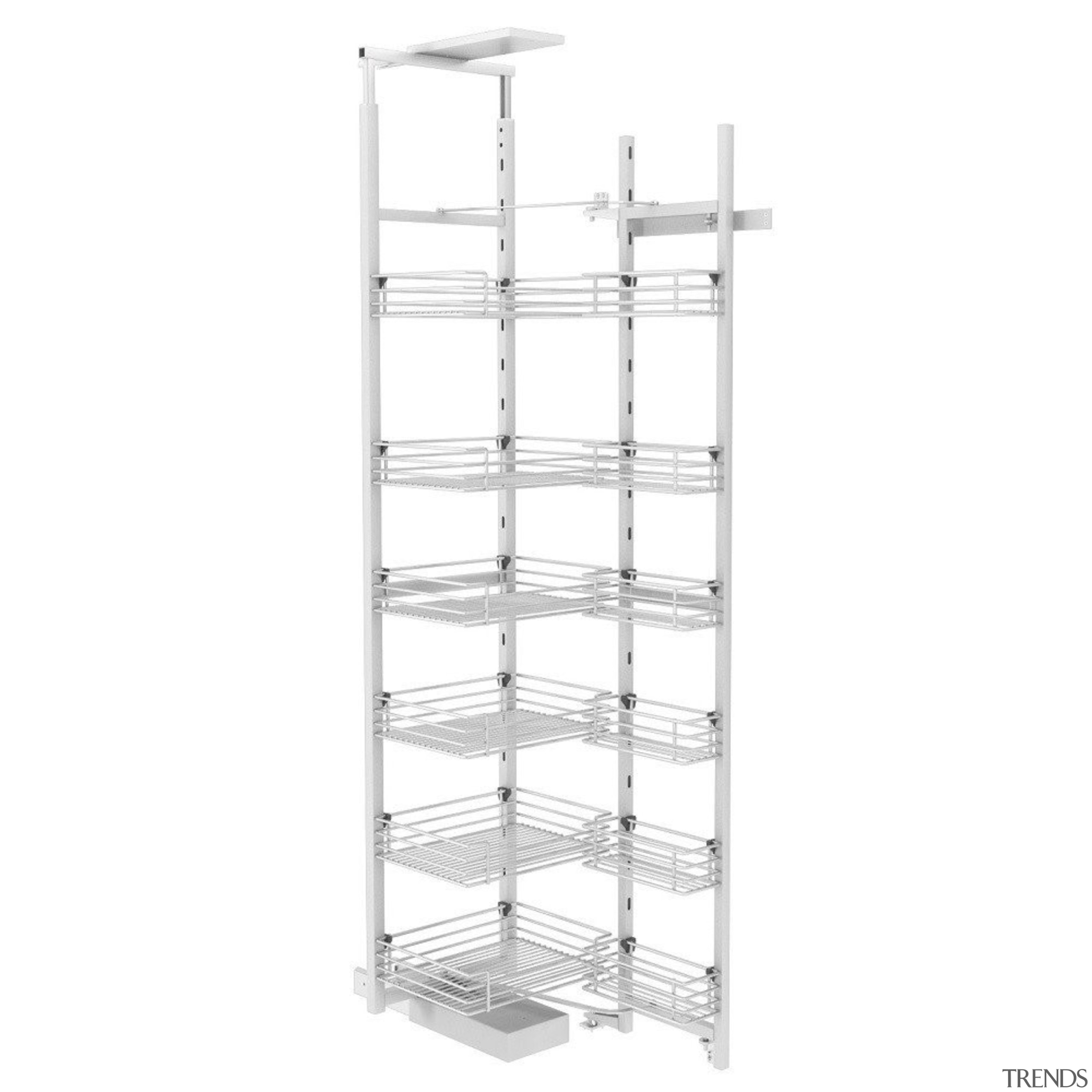 Giamo Tall Chef Larder with Wire Shelves Rear furniture, product, shelf, shelving, structure, white