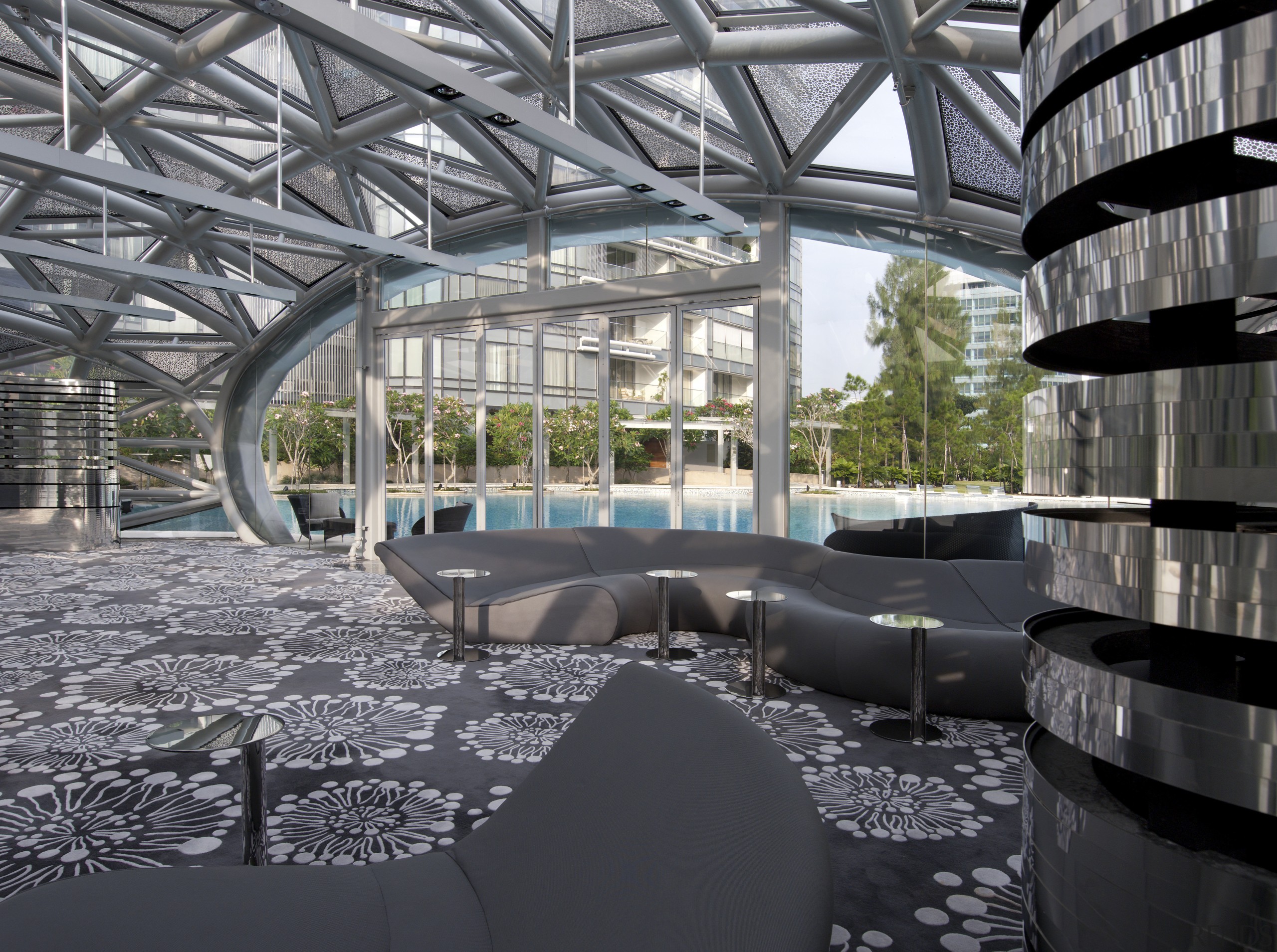 Interior view of the entrance to the apartment architecture, gray, black