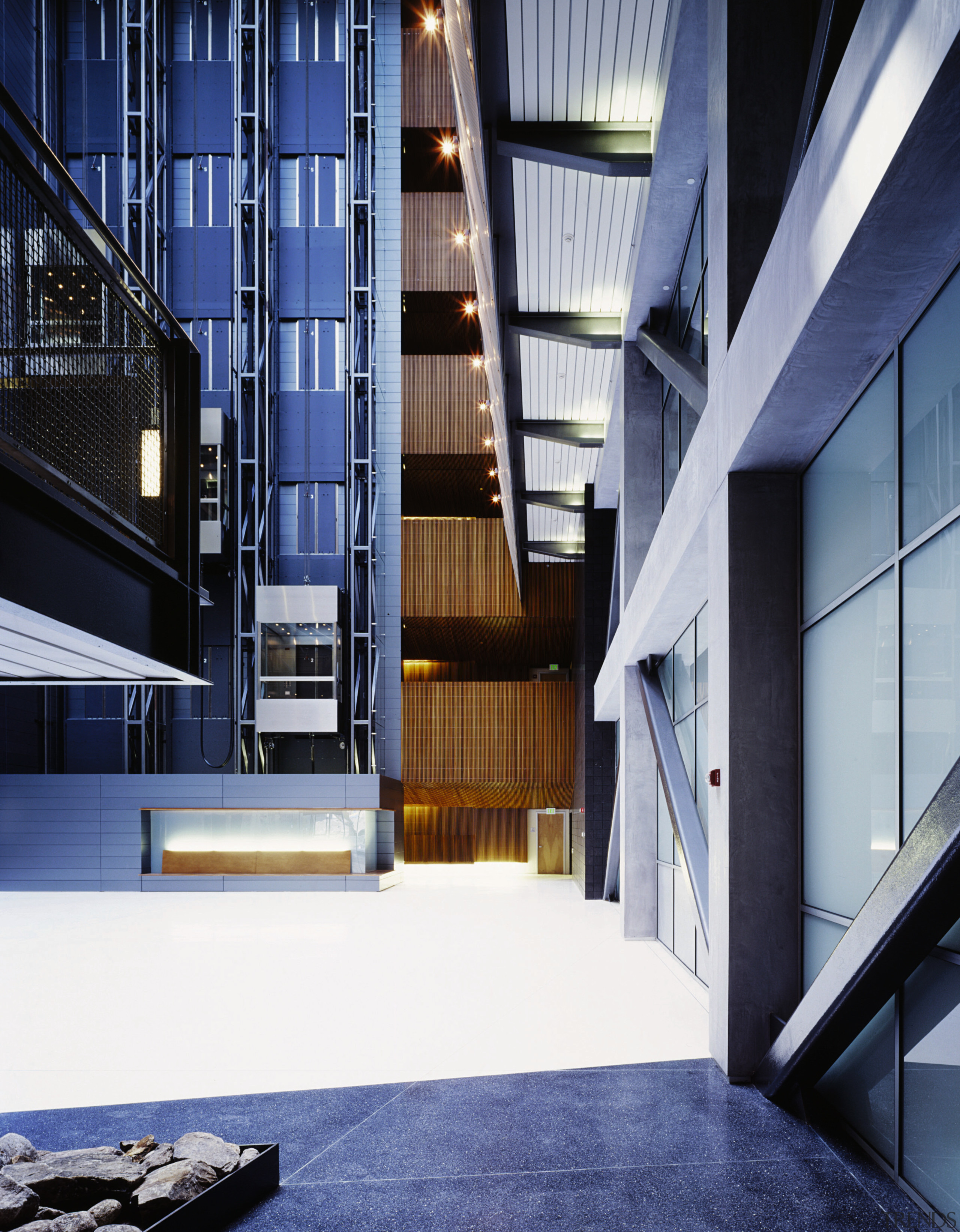 An overall view of the offices and laboritories, apartment, architecture, building, condominium, daylighting, facade, headquarters, house, interior design, window, blue