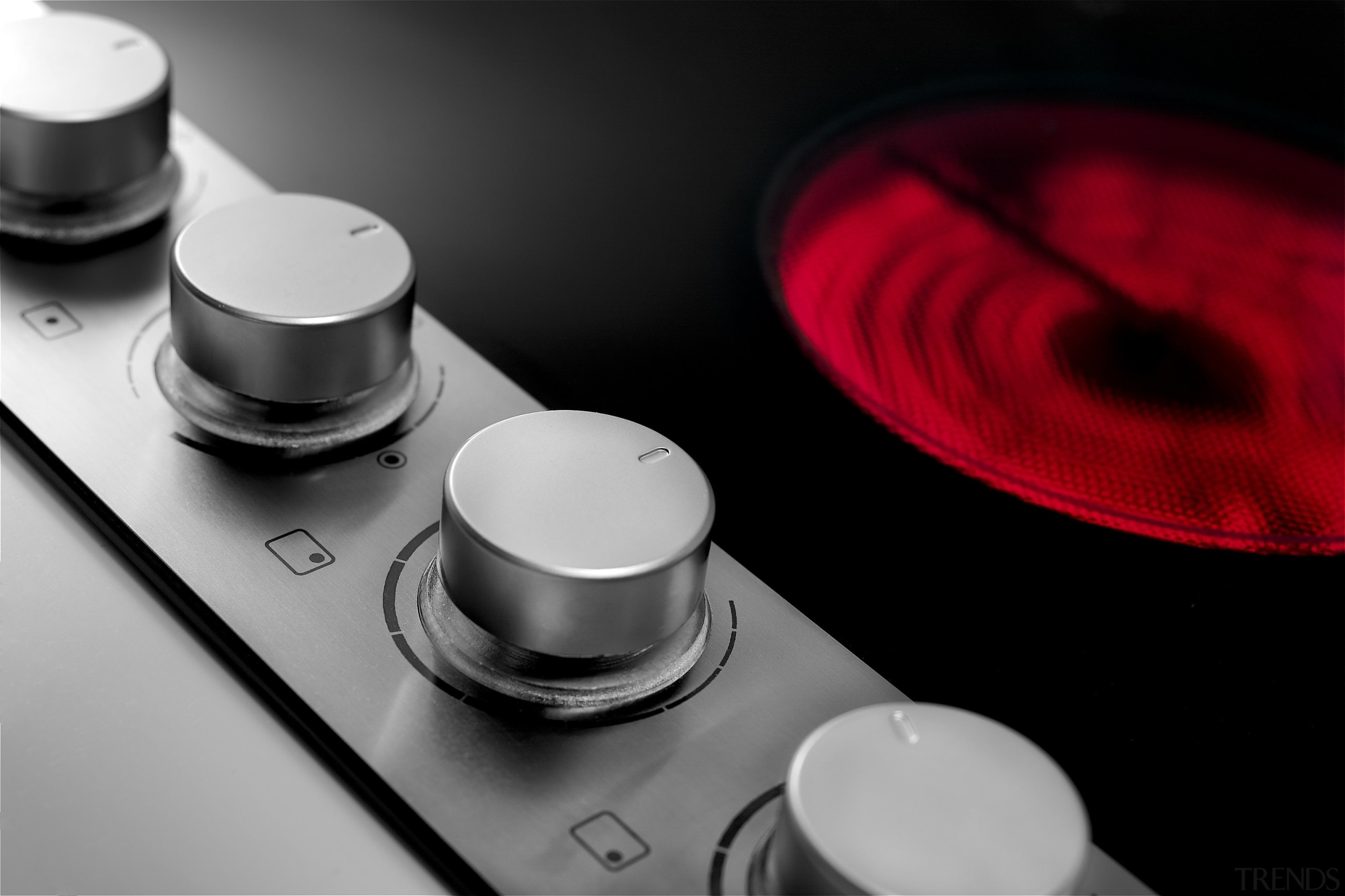 View of kitchen with a Fisher &amp; Paykel audio, audio equipment, black and white, close up, product, product design, sound, technology, black, gray