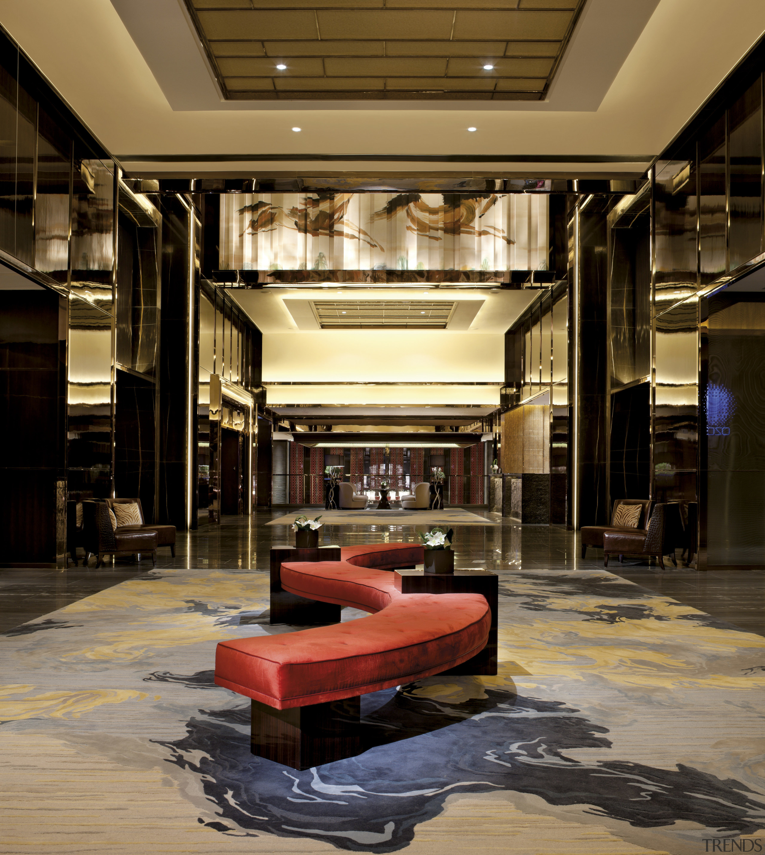 Here is a view of the ICC (International ceiling, floor, flooring, furniture, interior design, lobby, brown, black
