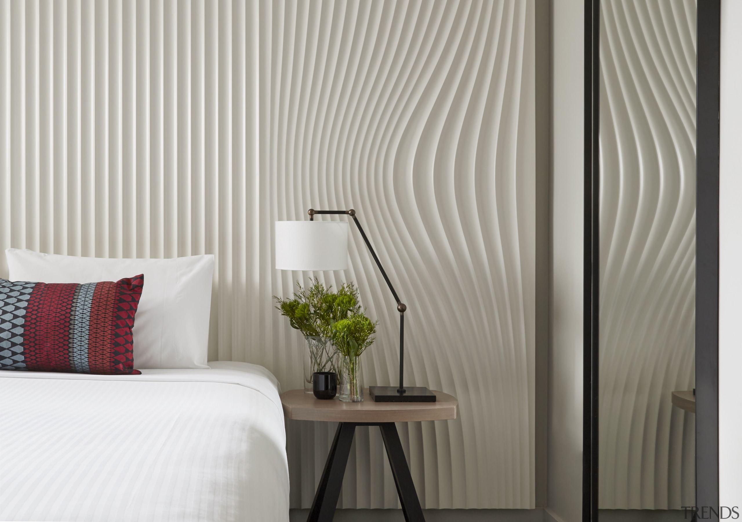 Guest rooms at the new DoubleTree by Hilton bed frame, bedroom, curtain, floor, home, interior design, room, shade, textile, wall, wallpaper, window, window blind, window covering, window treatment, wood, gray