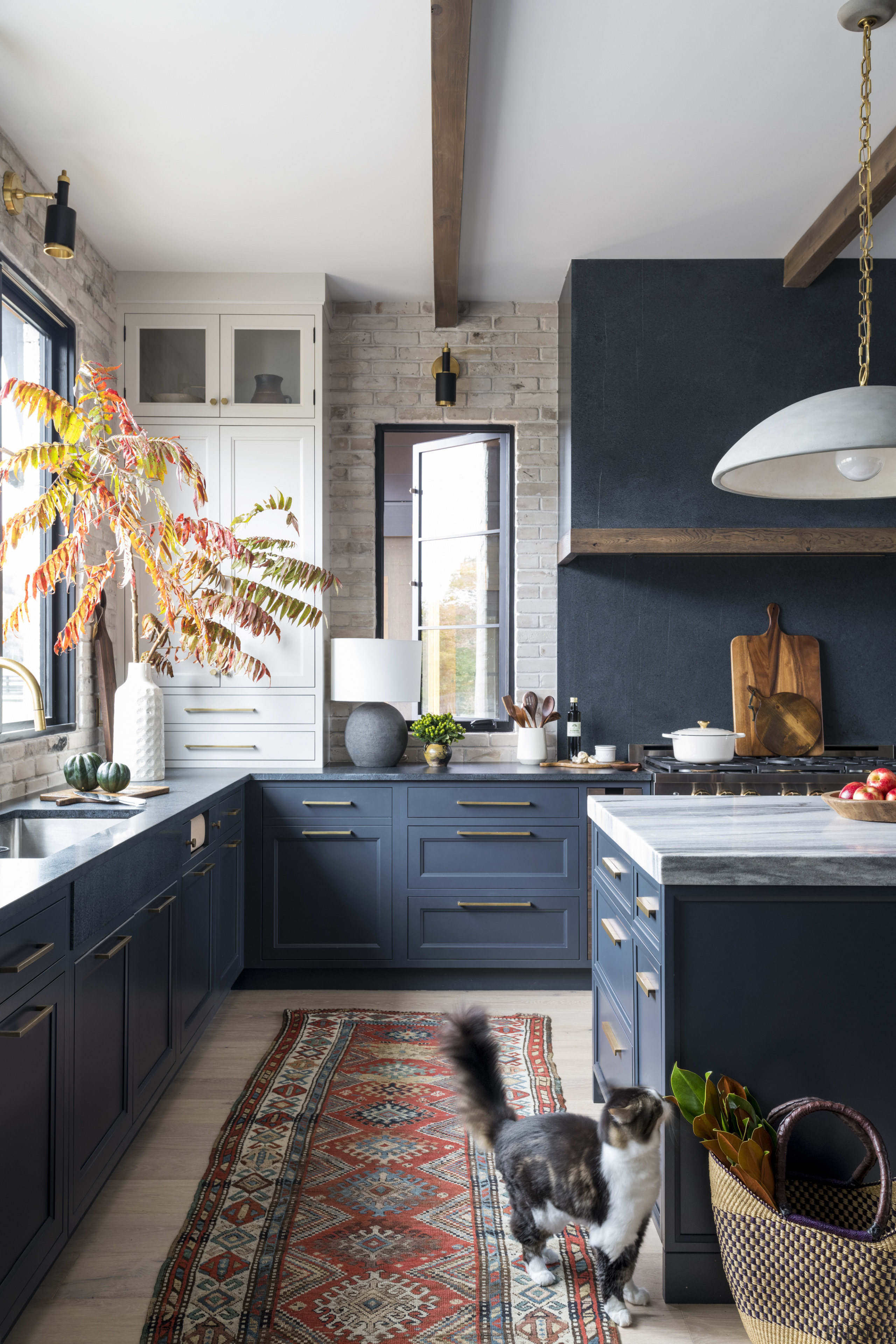 Soapstone countertops keep the palette clean, with a 