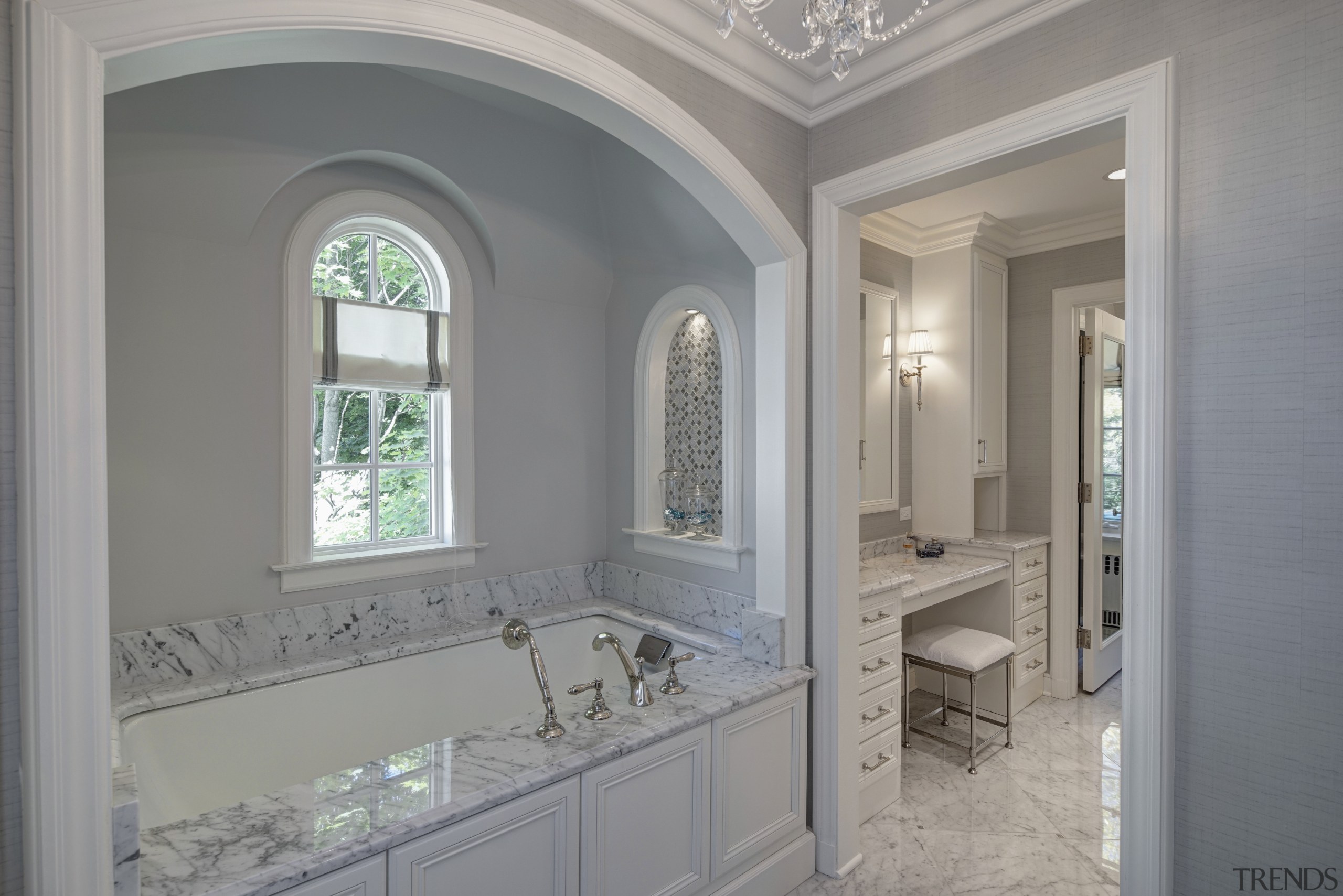 This new master bathroom by architect Scott Javore bathroom, ceiling, estate, floor, home, interior design, property, real estate, room, wall, window, gray