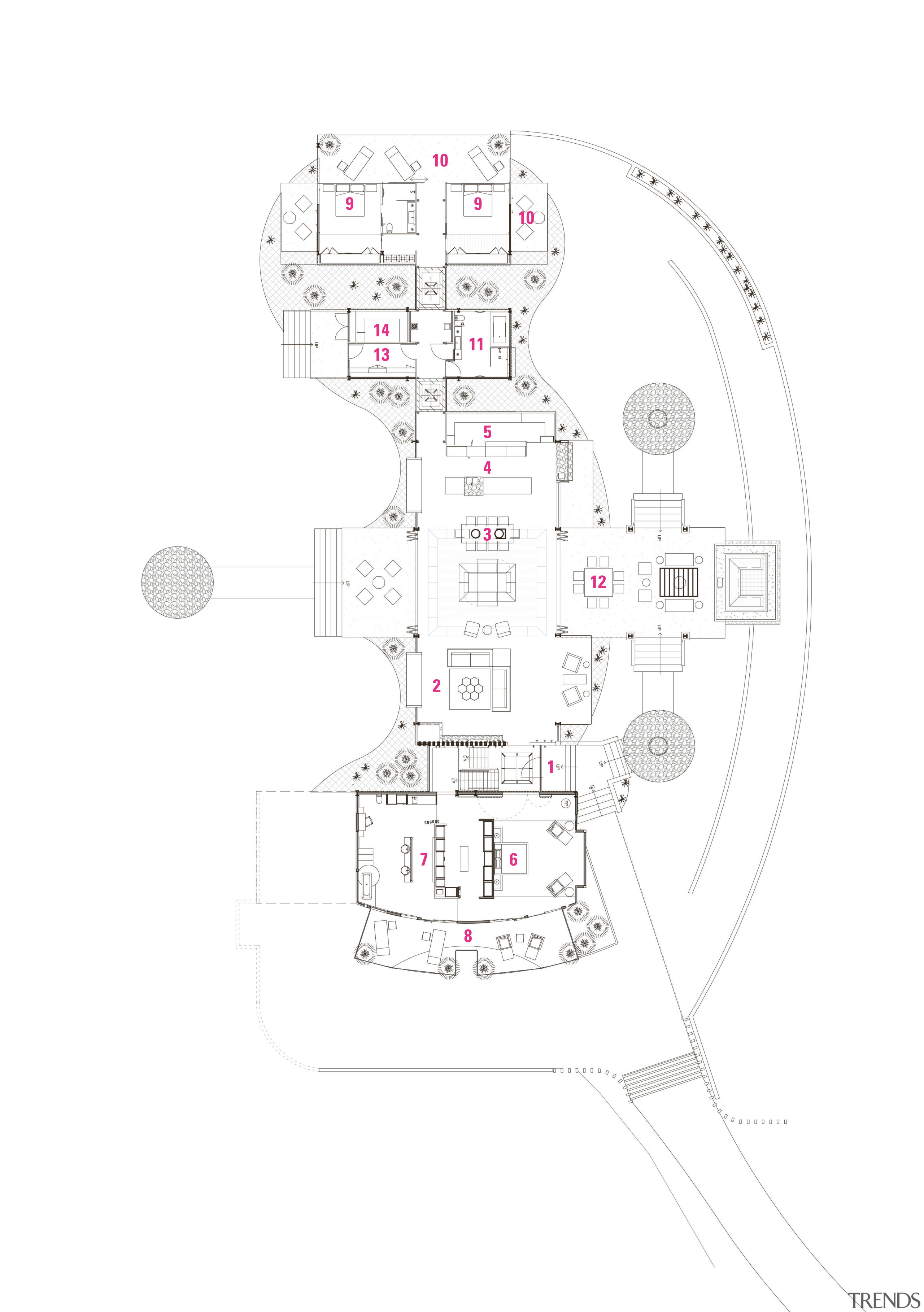 This home by house designer Mark Gacesa comprises area, design, diagram, floor plan, font, line, plan, product, product design, structure, text, white