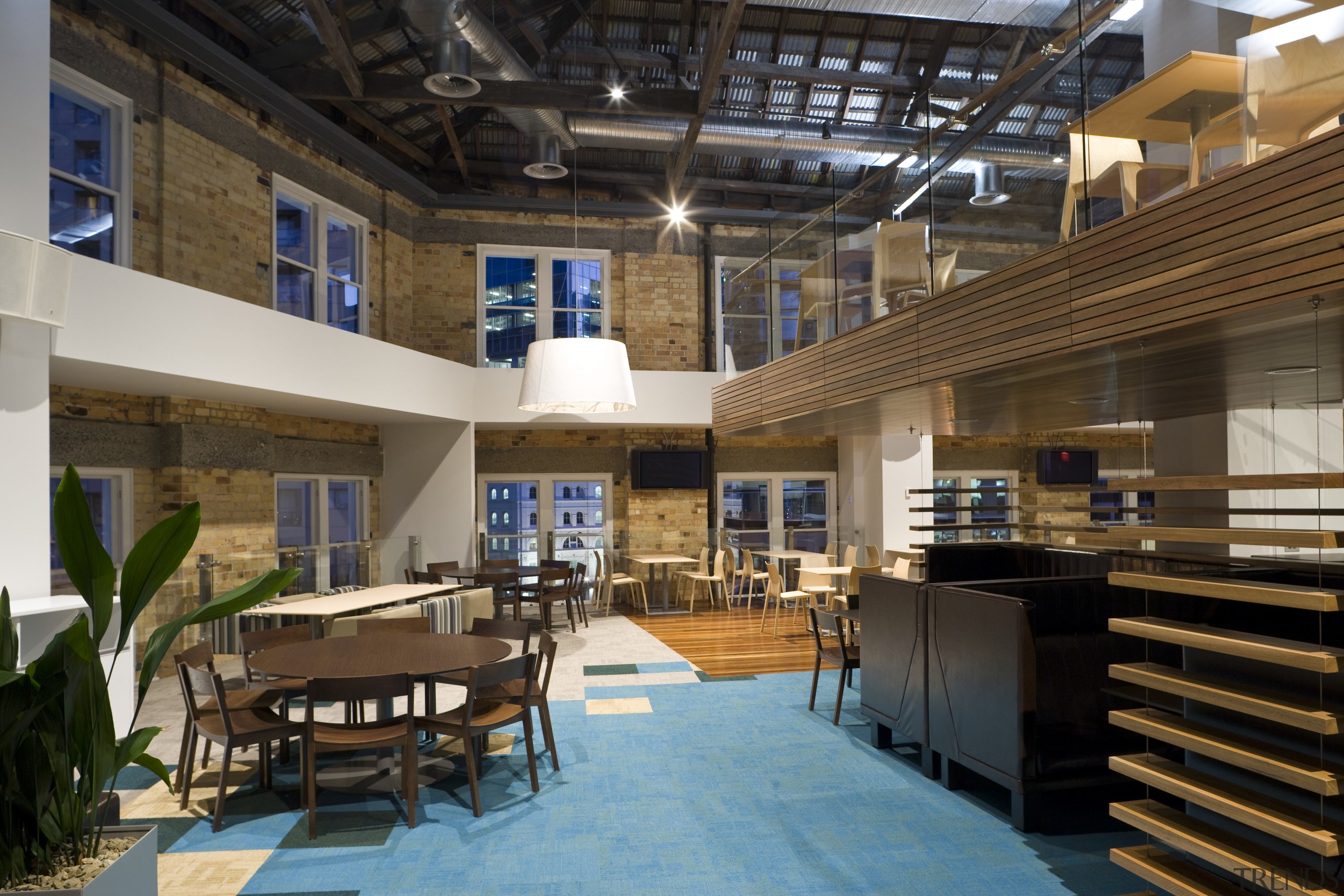 view of the staff cafe inside the Westpac interior design, lobby, brown, black