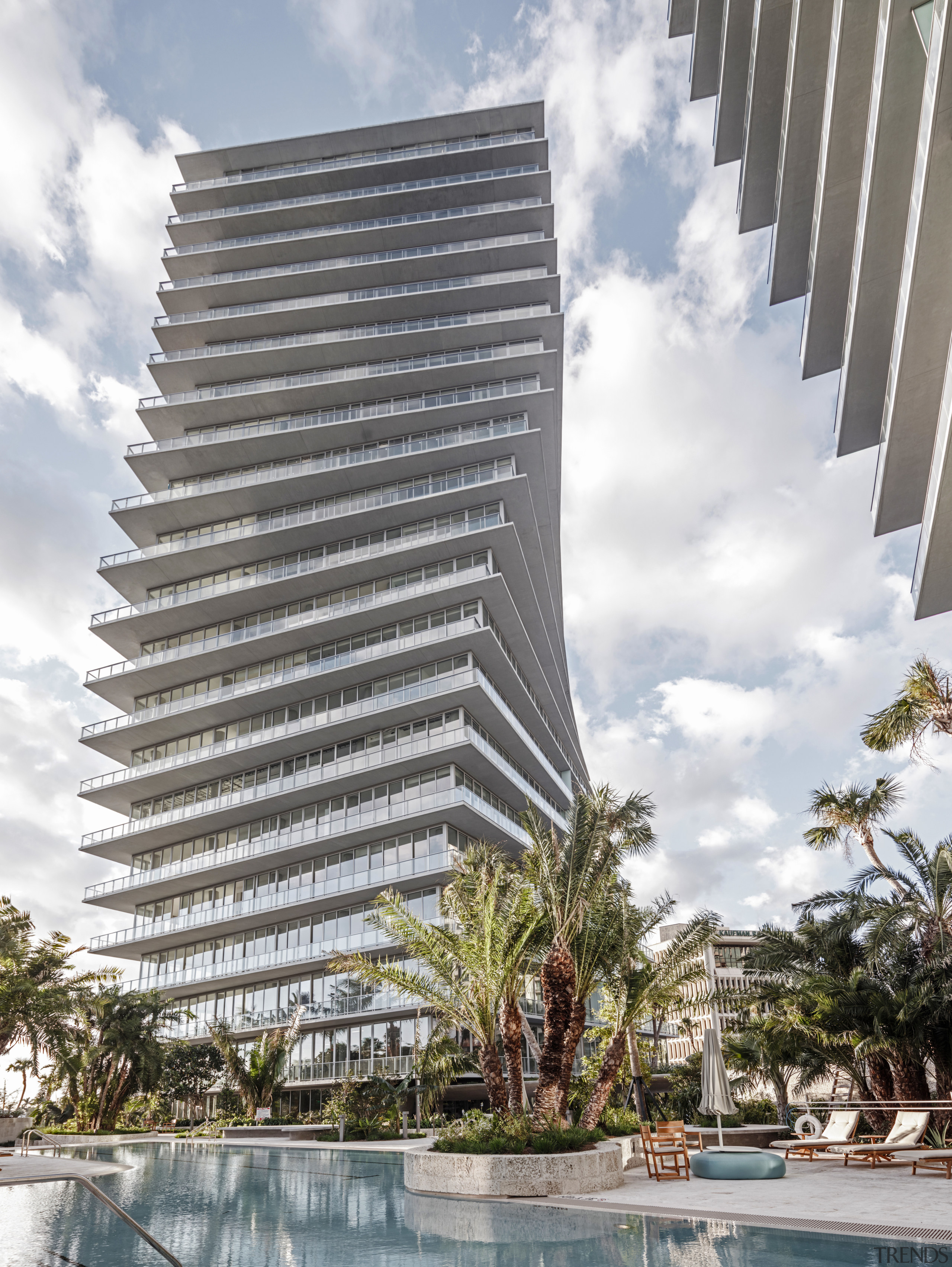 At Grove at Grand Bay, the two towers architecture, arecales, building, condominium, corporate headquarters, metropolitan area, mixed use, palm tree, property, real estate, sky, skyscraper, tower, tower block, white, gray
