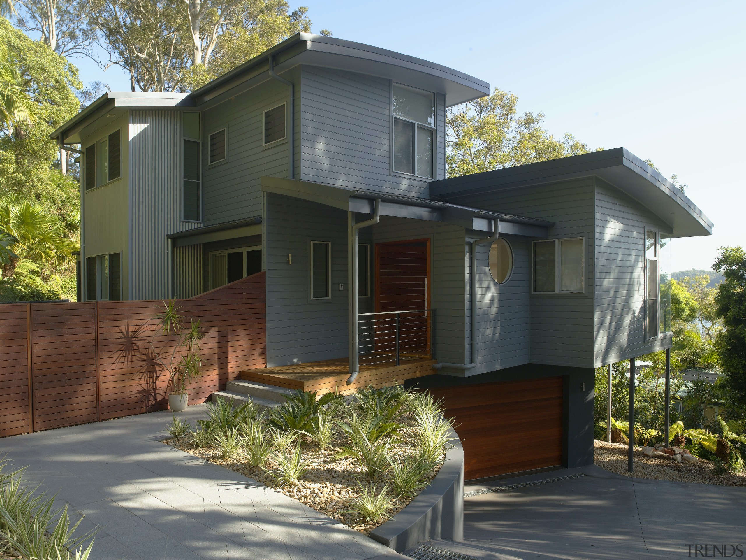 Contemporary home designed and built by Latitude Residential architecture, cottage, elevation, facade, home, house, property, real estate, residential area, siding