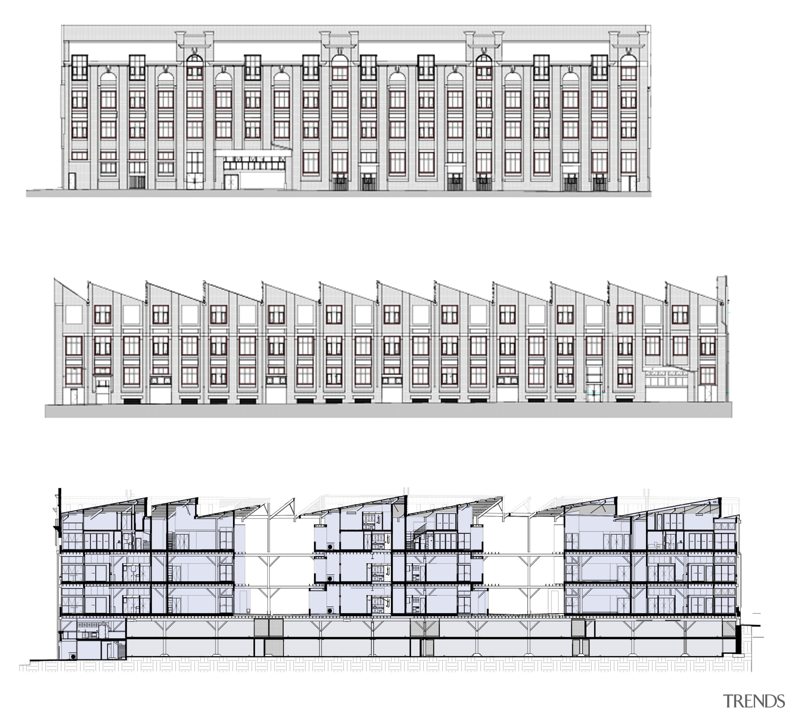 Elevations of the Heirloom apartments show the Wool architecture, area, design, drawing, home fencing, line, pattern, product design, scaffolding, structure, white